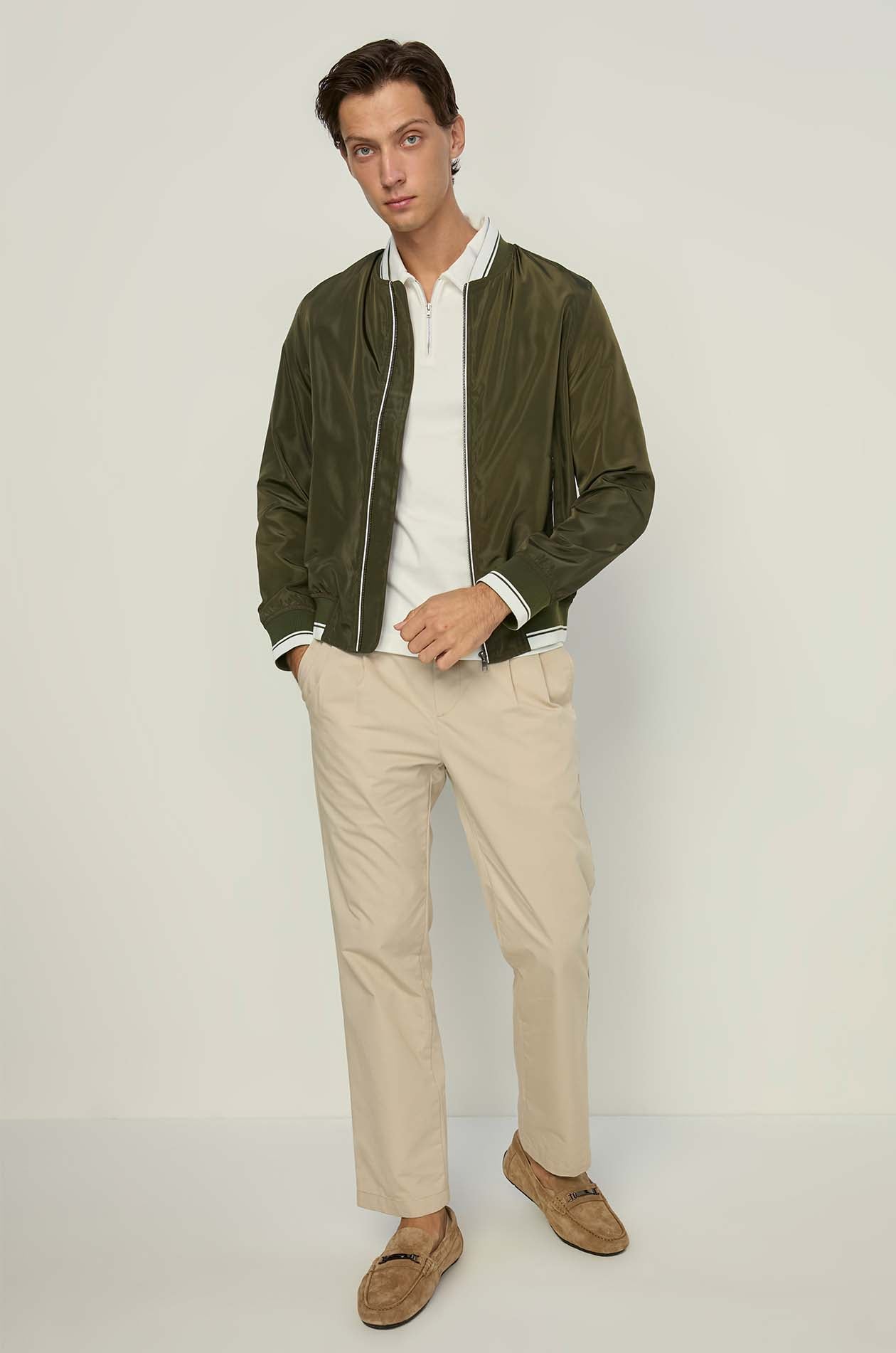 STRIPED TRIM BOMBER JACKET