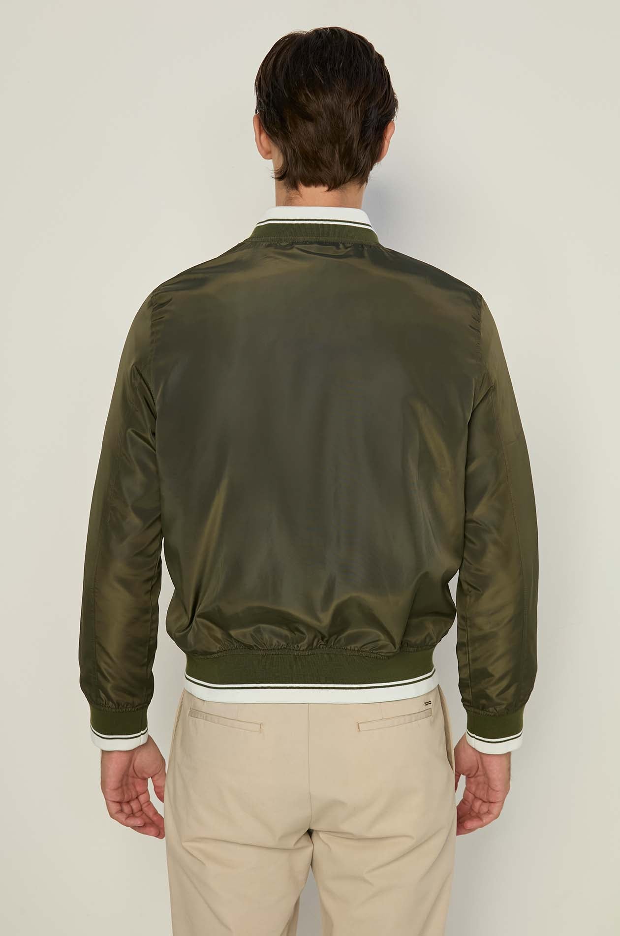STRIPED TRIM BOMBER JACKET