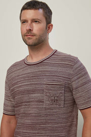 YARN DYED KNITTED TEE WITH POCKET