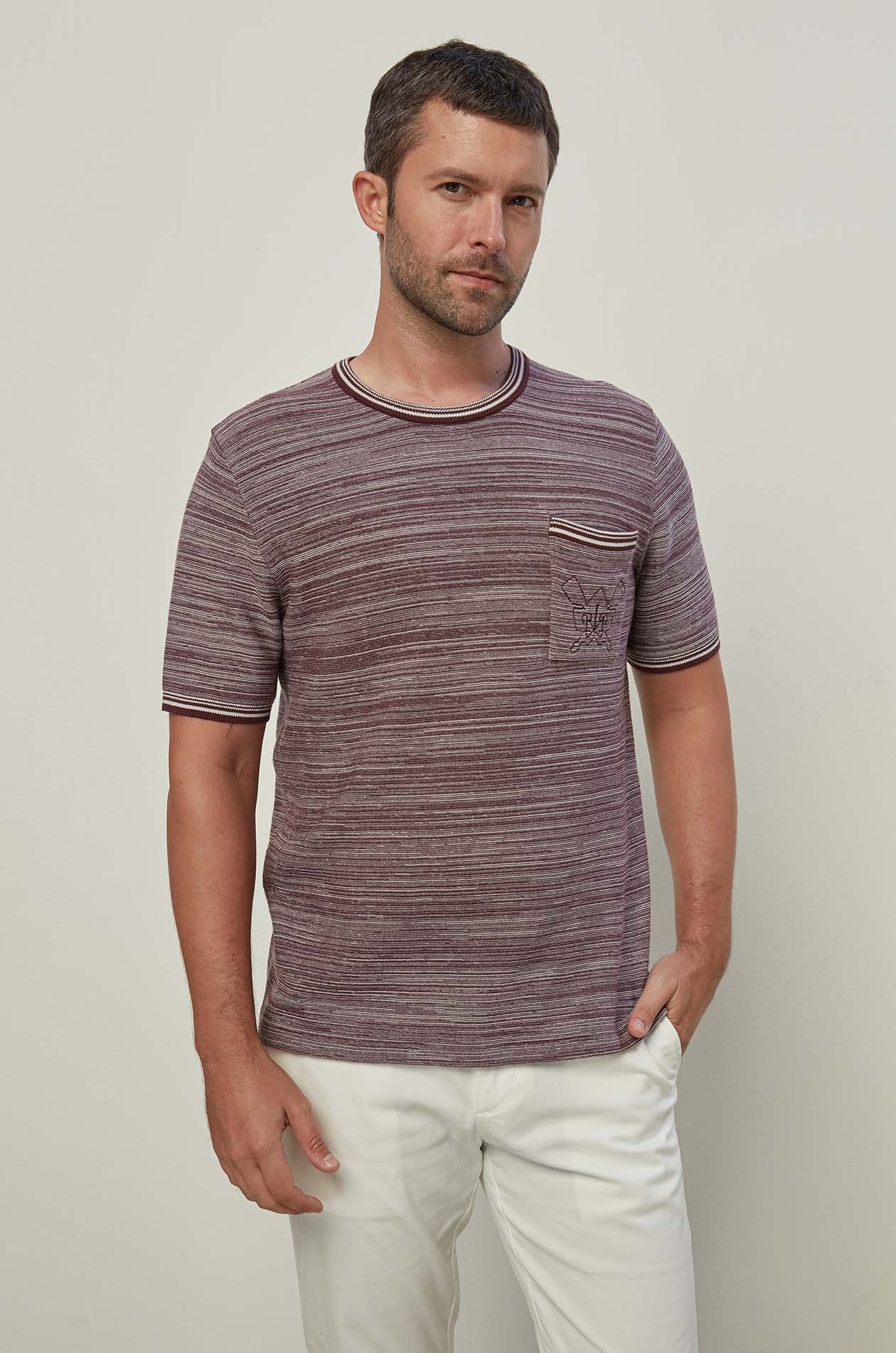 YARN DYED KNITTED TEE WITH POCKET
