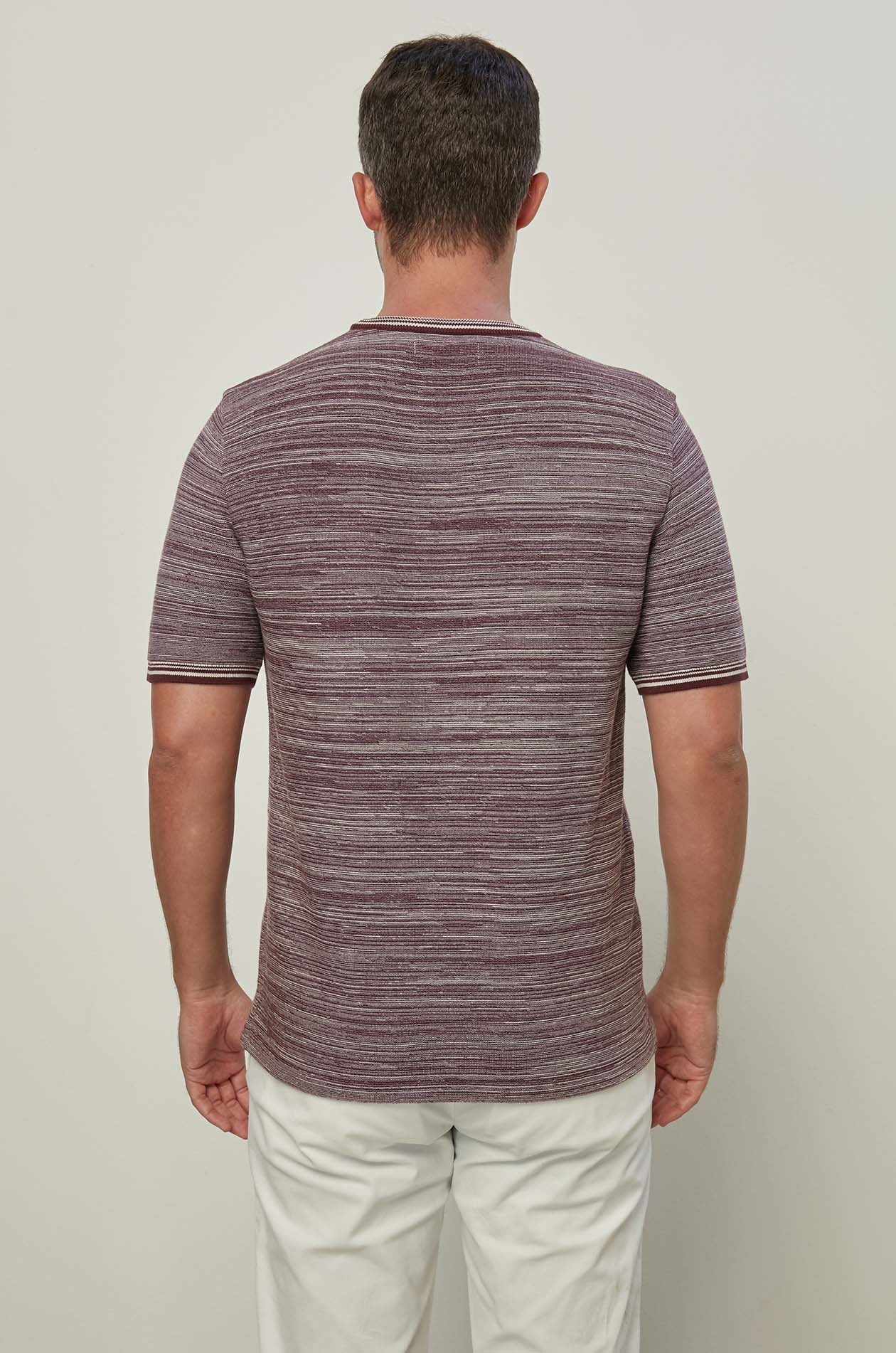 YARN DYED KNITTED TEE WITH POCKET