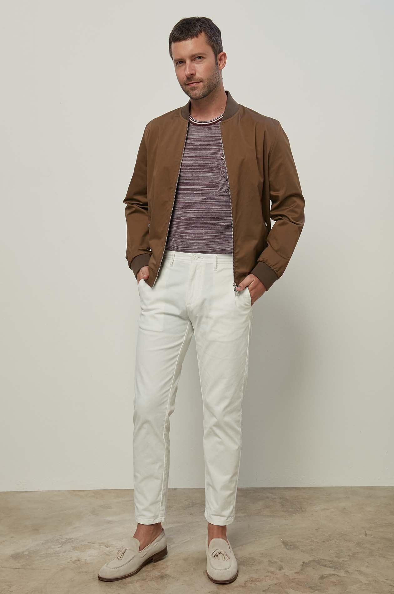 YARN DYED KNITTED TEE WITH POCKET