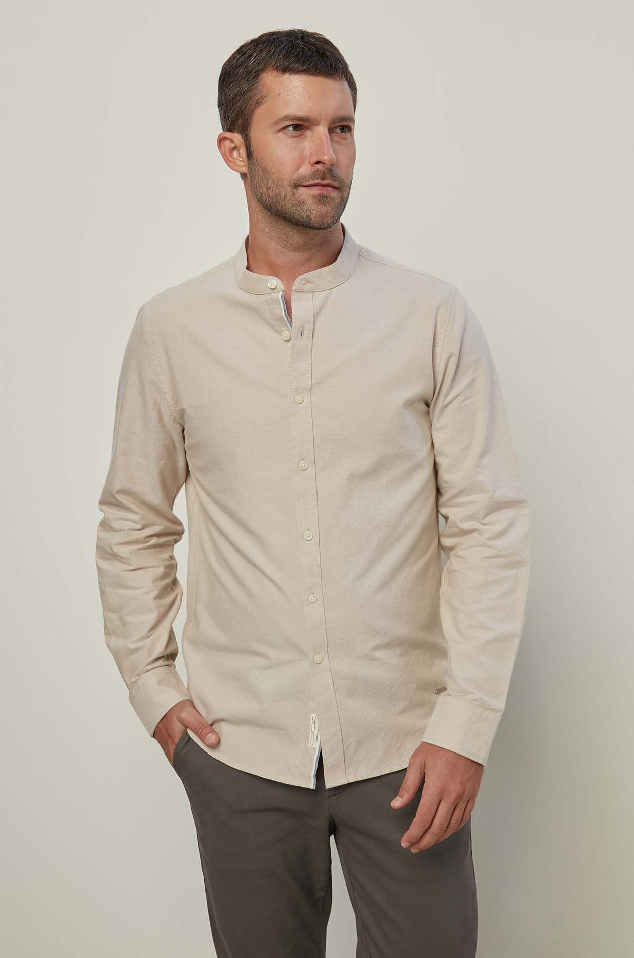 MANDARIN COLLAR OXFORD SHIRT