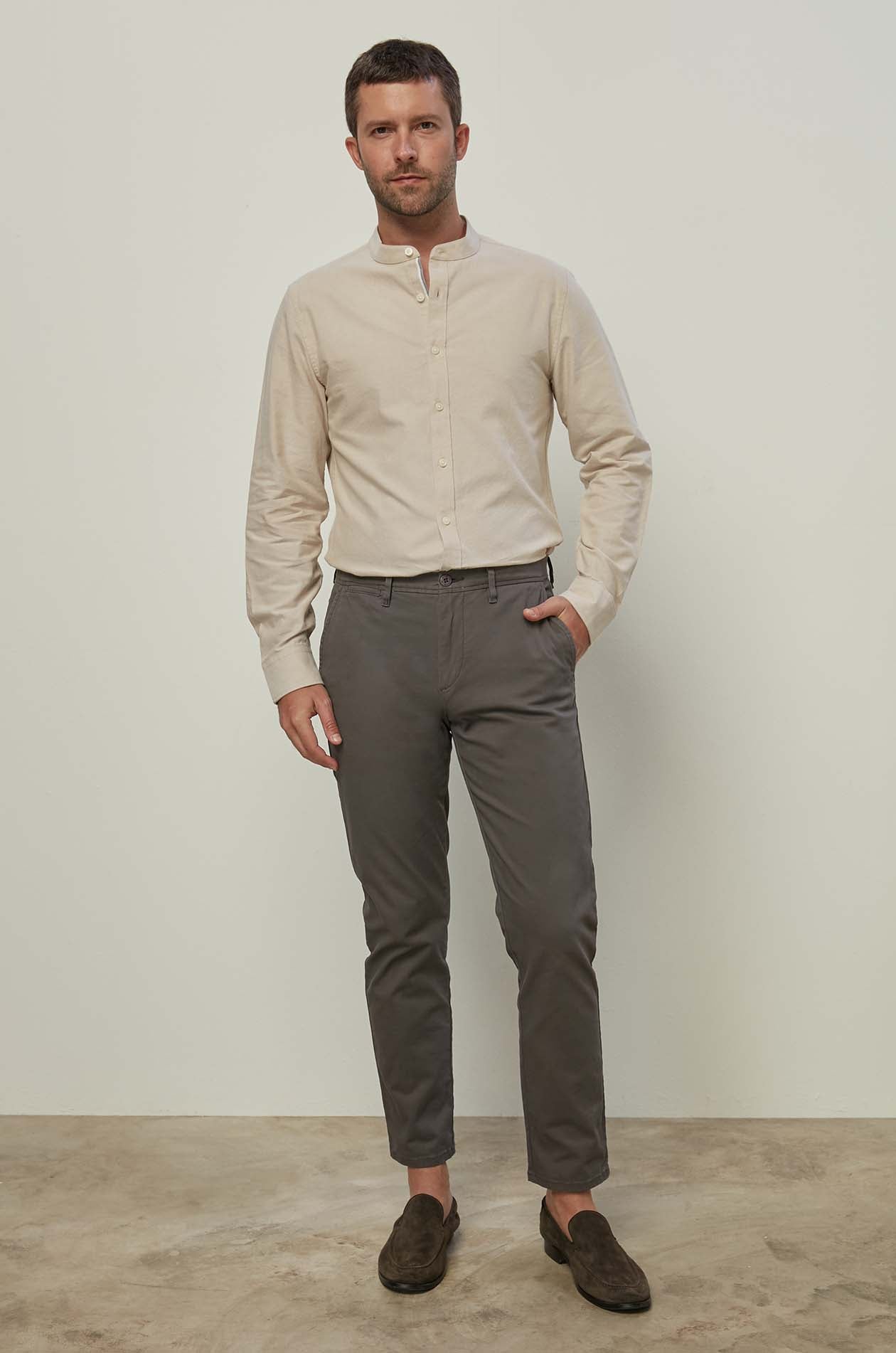 MANDARIN COLLAR OXFORD SHIRT