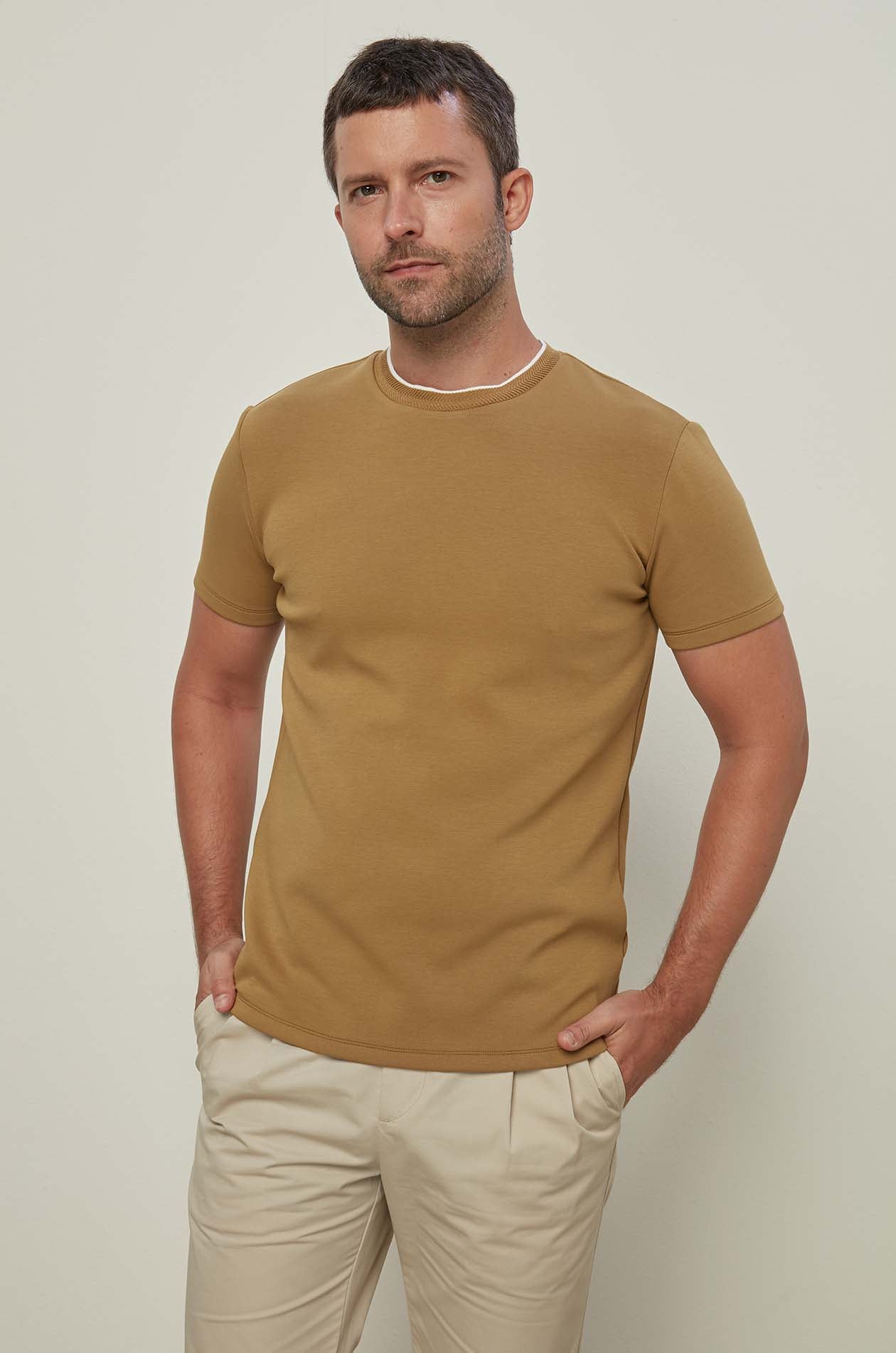 HERRINGBONE TRIM JERSEY TEE