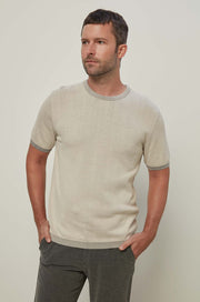 TWO COLOR RIBBED TRIM KNITTED TEE