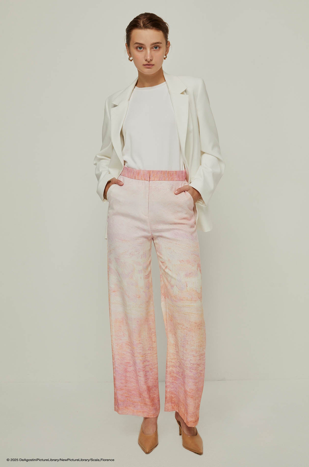 PINK SKY MONET-INSPIRED PRINTED PANTS