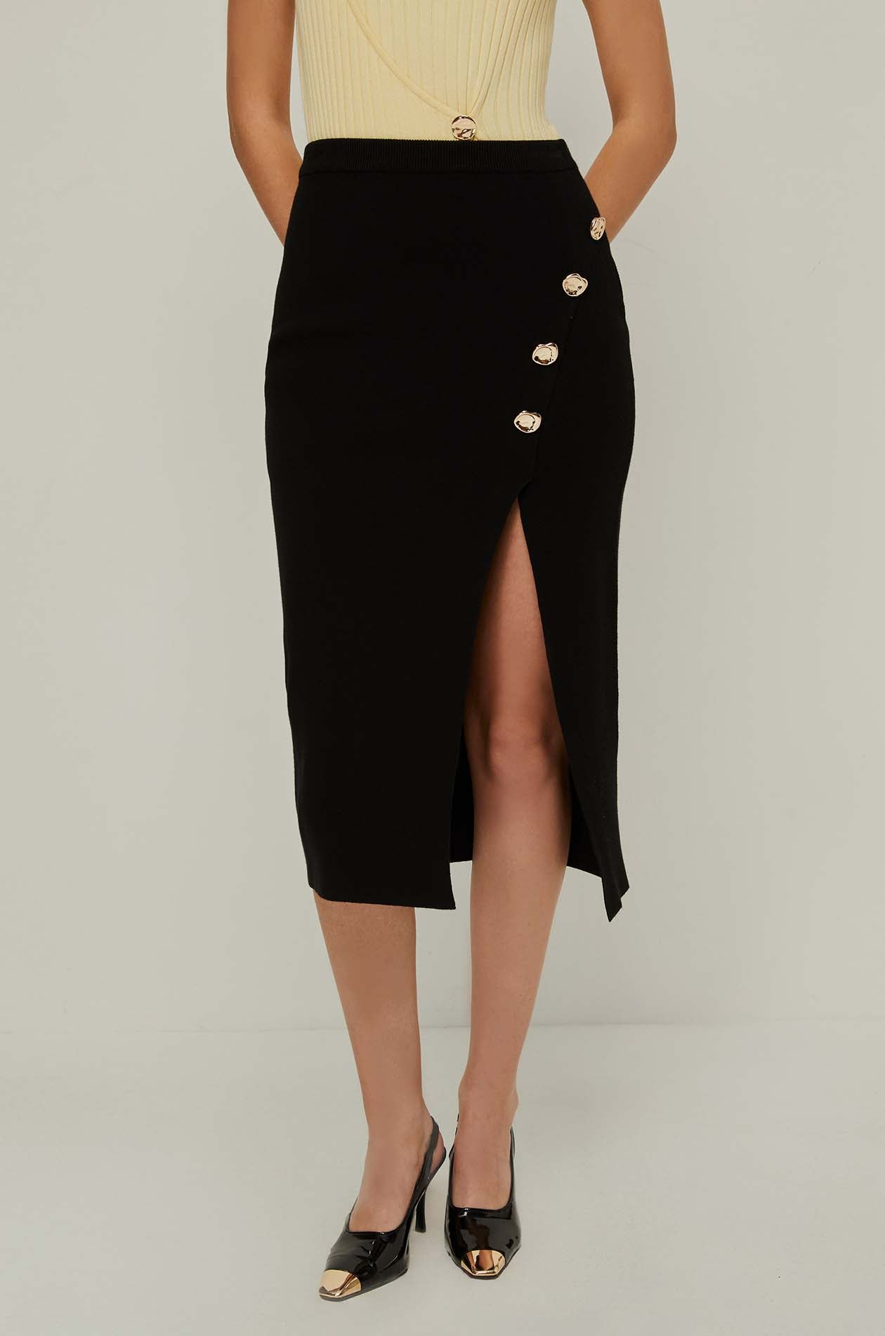 SIDE-SLIT MIDI SKIRT