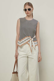 TIE-FRONT STRIPED BLOUSE