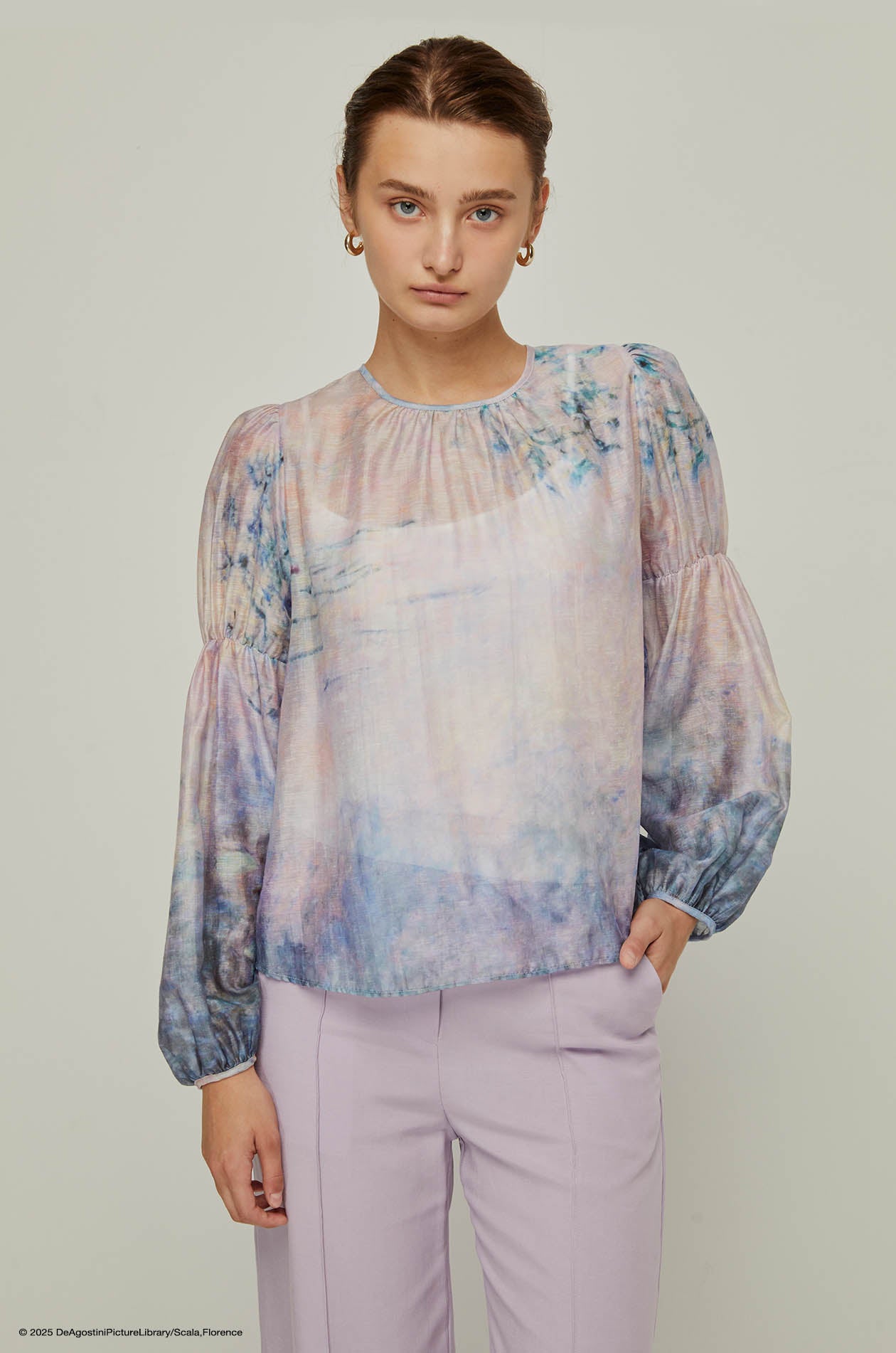 WATER LILIES MONET PUFF SLEEVE BLOUSE
