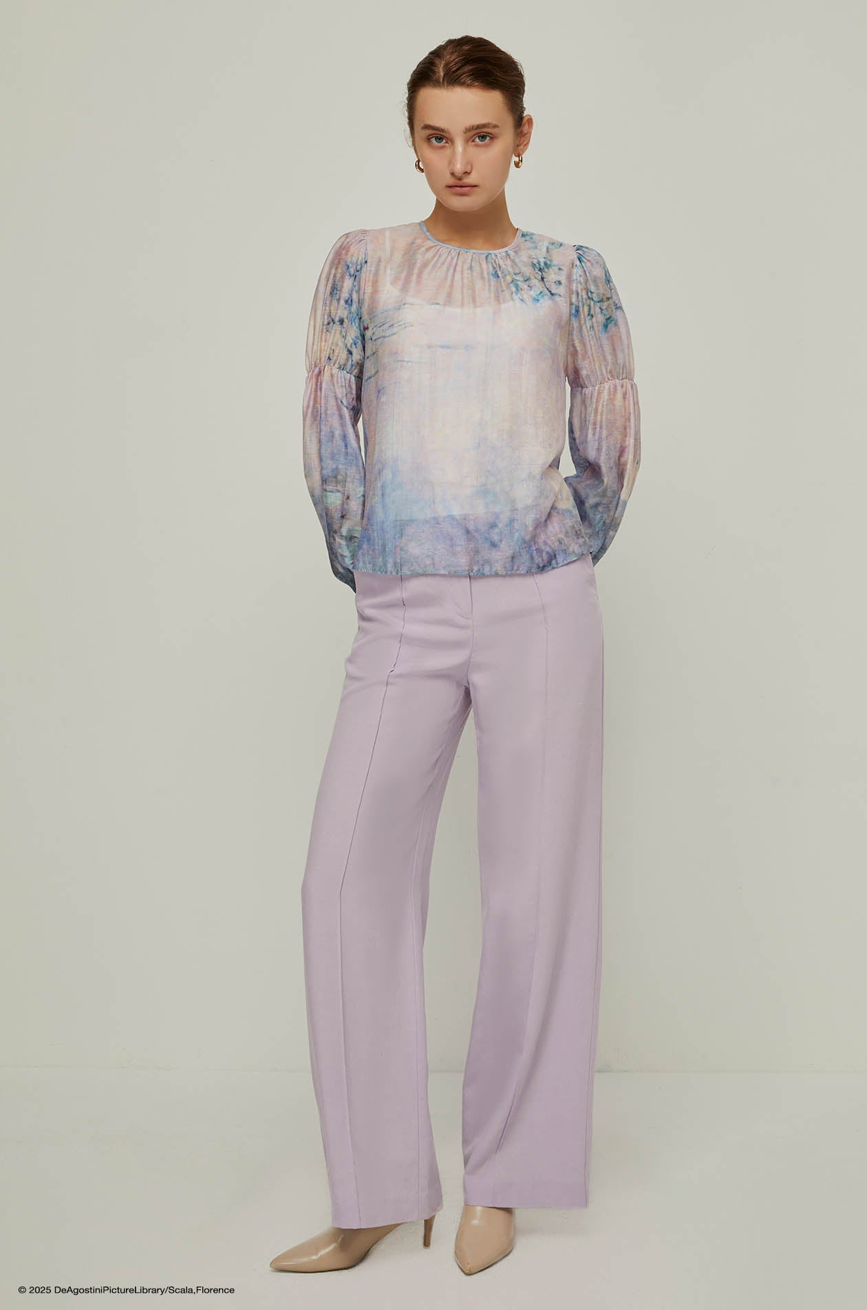 WATER LILIES MONET PUFF SLEEVE BLOUSE