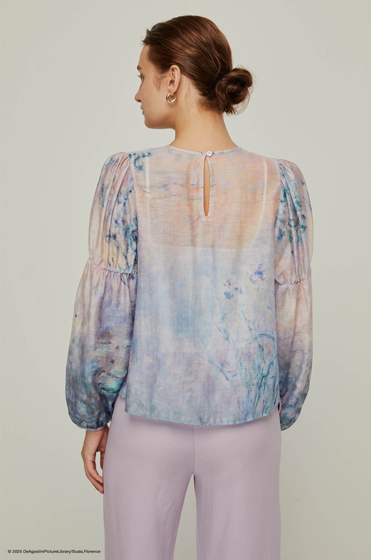 WATER LILIES MONET PUFF SLEEVE BLOUSE