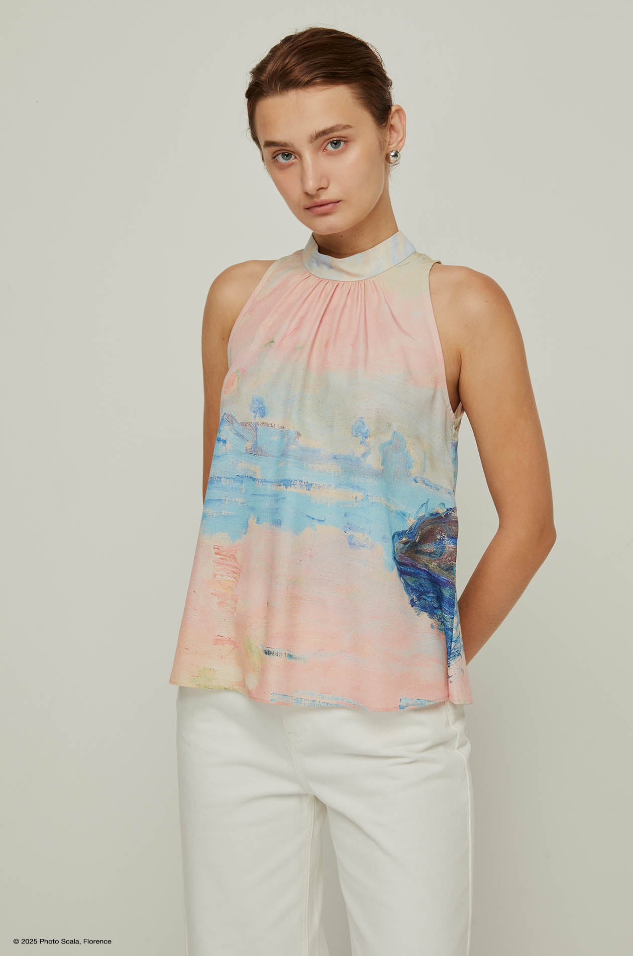 SUNSET AT LAVACOURT MONET TIE-FRONT BLOUSE