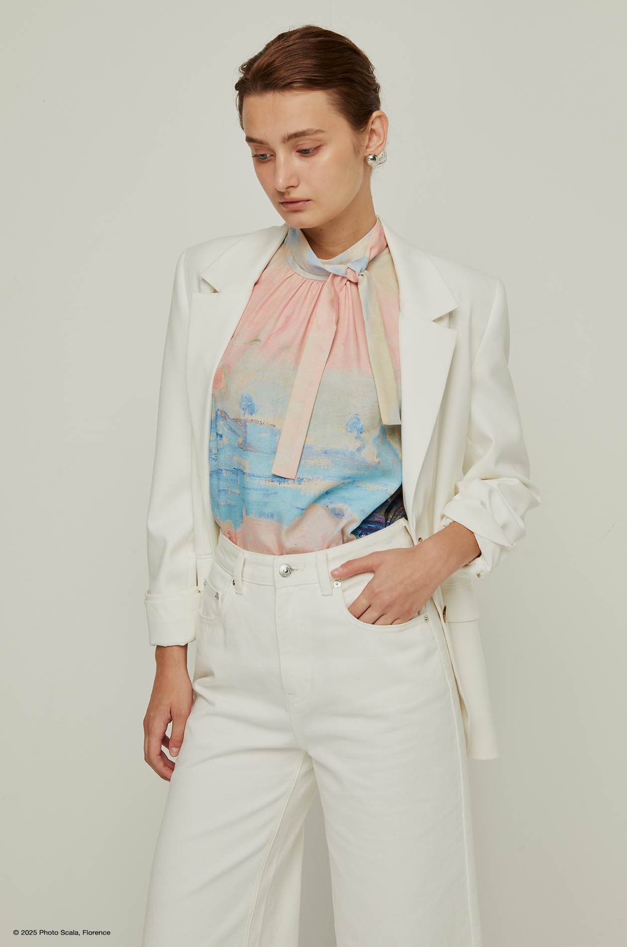 SUNSET AT LAVACOURT MONET TIE-FRONT BLOUSE