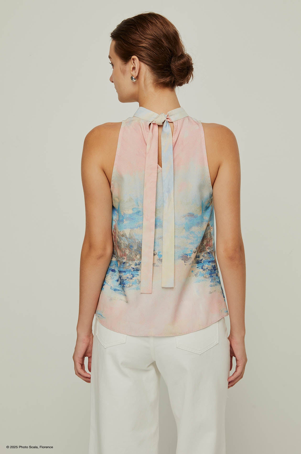 SUNSET AT LAVACOURT MONET TIE-FRONT BLOUSE