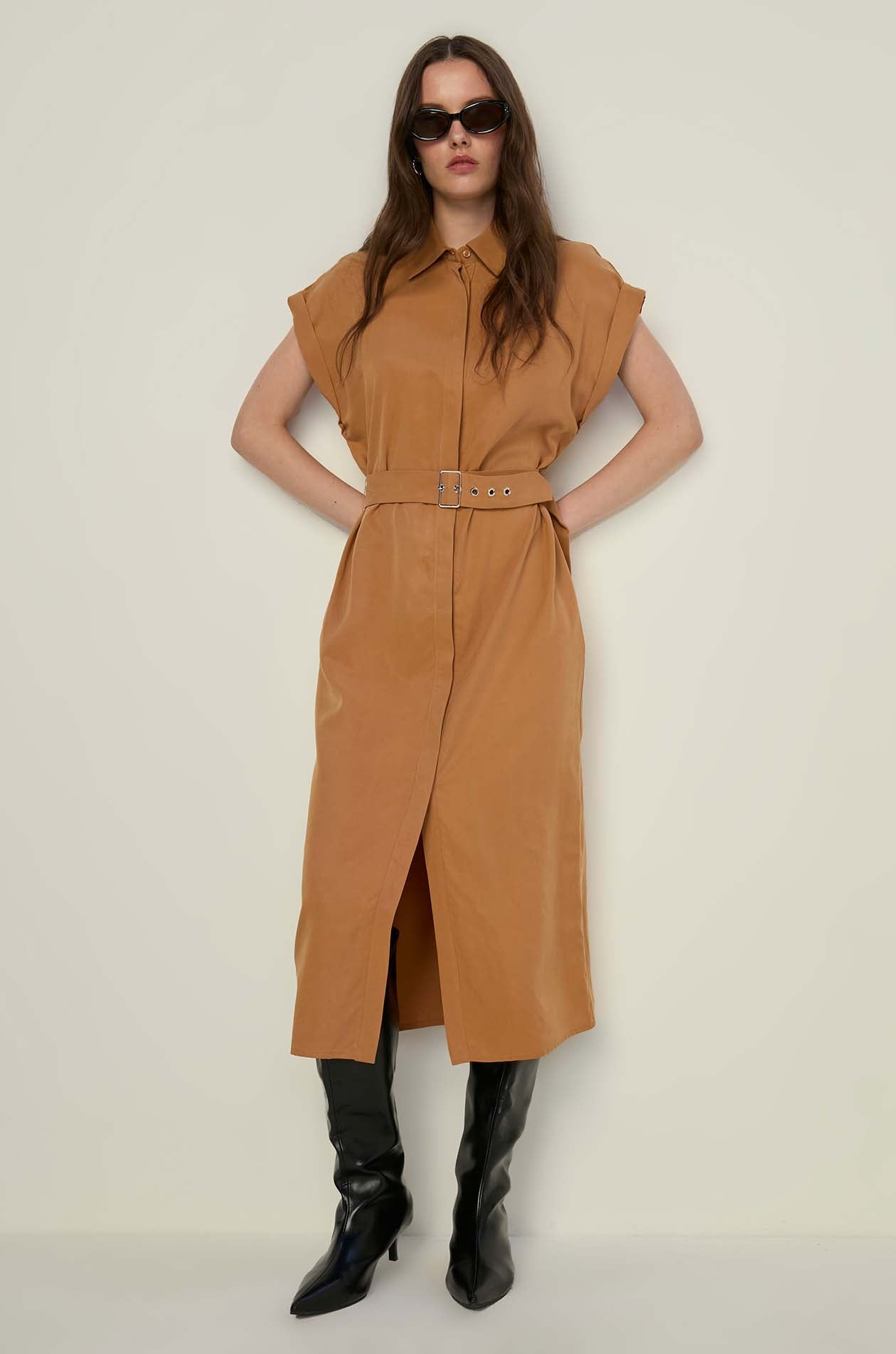 BASIC ROLL UP SLEEVE SHIRT DRESS