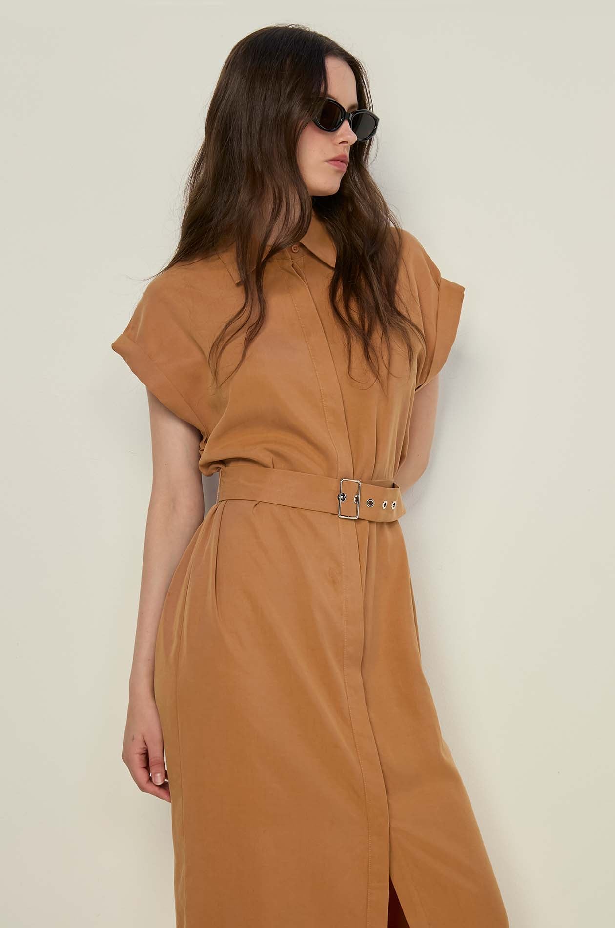 BASIC ROLL UP SLEEVE SHIRT DRESS