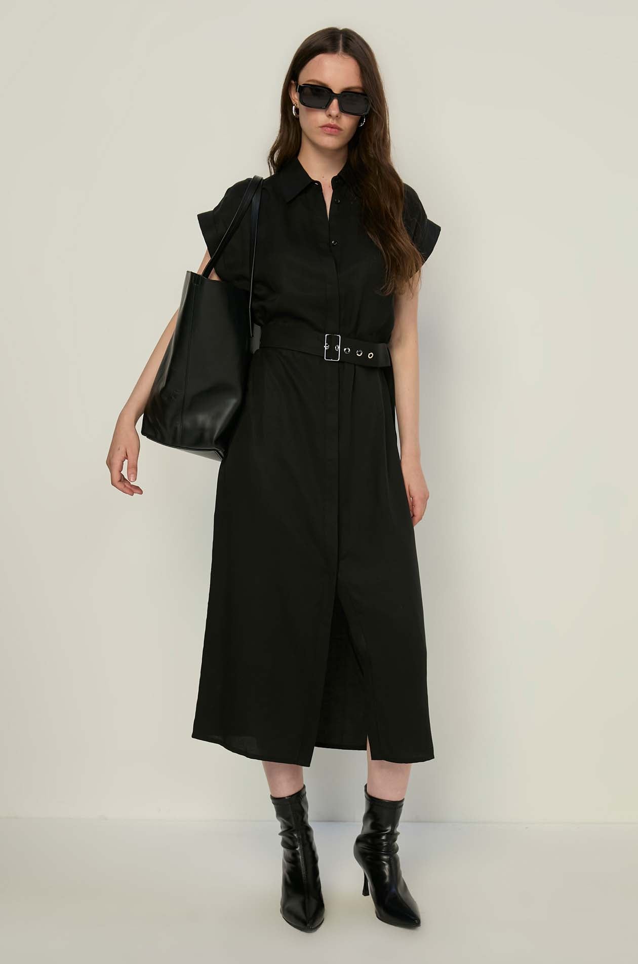 BASIC ROLL UP SLEEVE SHIRT DRESS