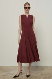 SLEEVELESS ZIP-FRONT MIDI DRESS