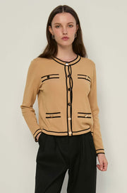 CONTRAST PIPING KNITTED CARDIGAN