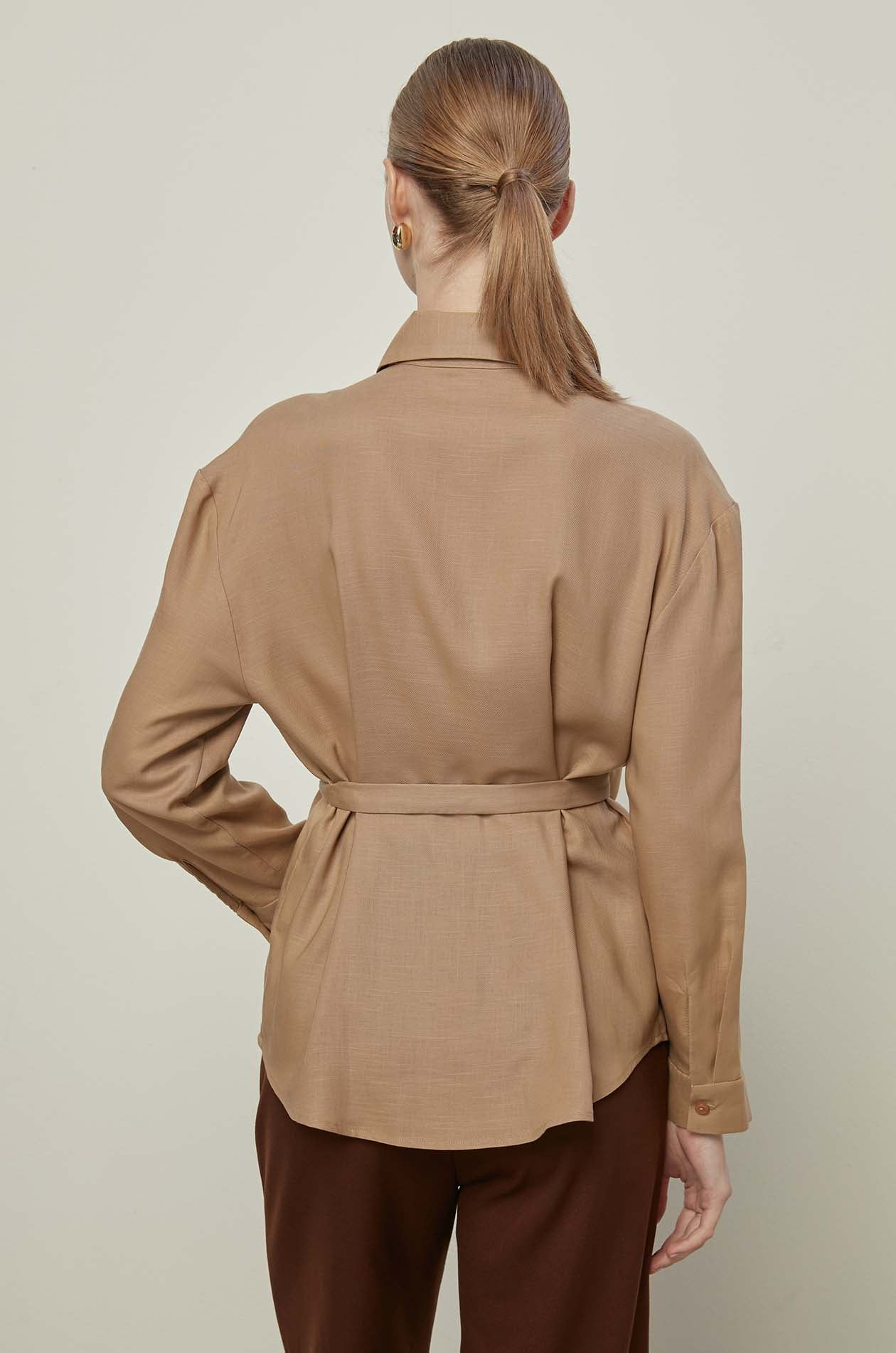 LONG SLEEVE TIE WAIST SHIRT