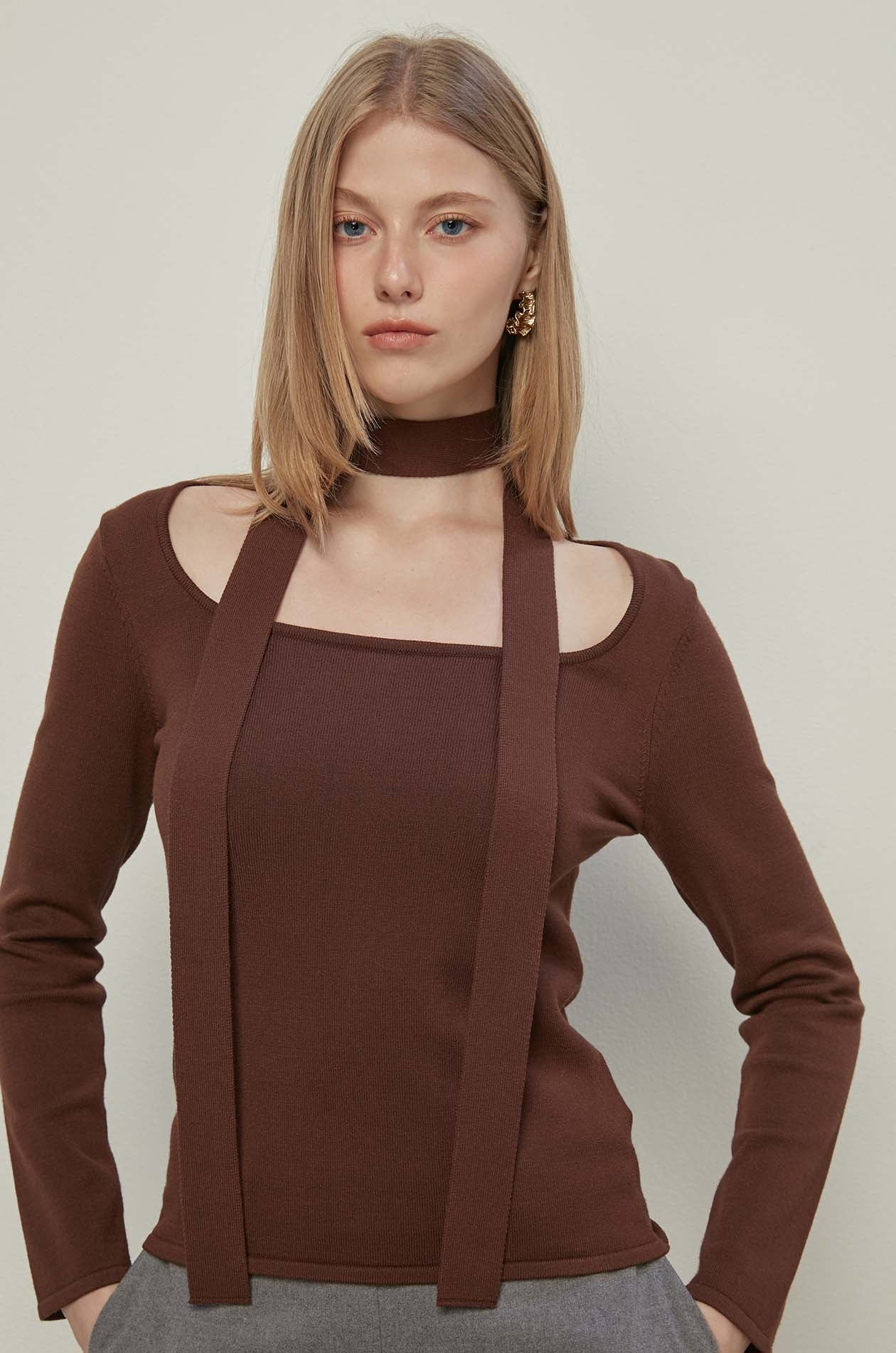 LONG SLEEVE TOP WITH SCARF