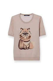 FLUFFY CAT KNITTED TEE