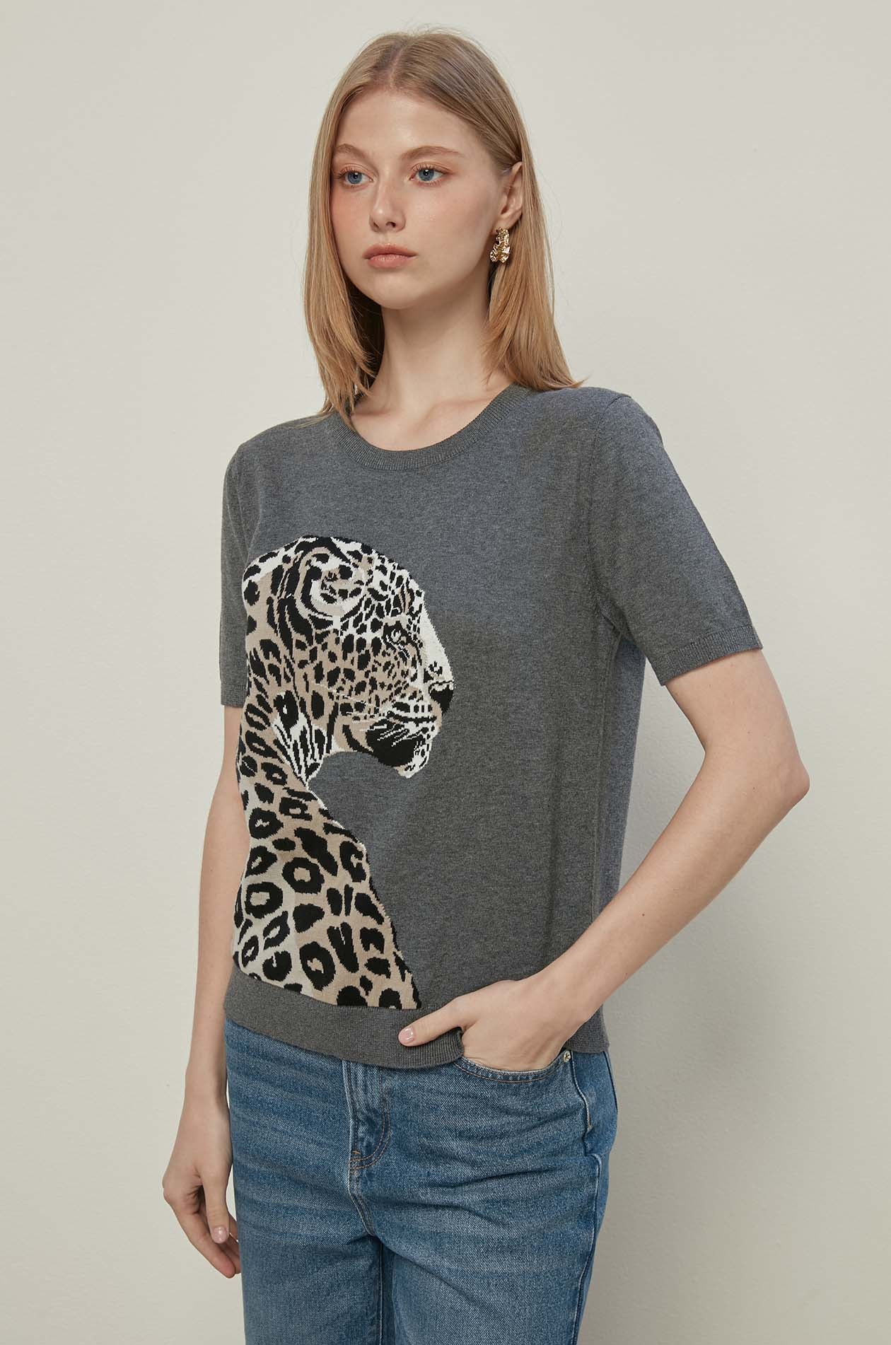 LEOPARD KNITTED TEE