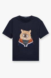STYLISH CAT GRAPHIC TEE