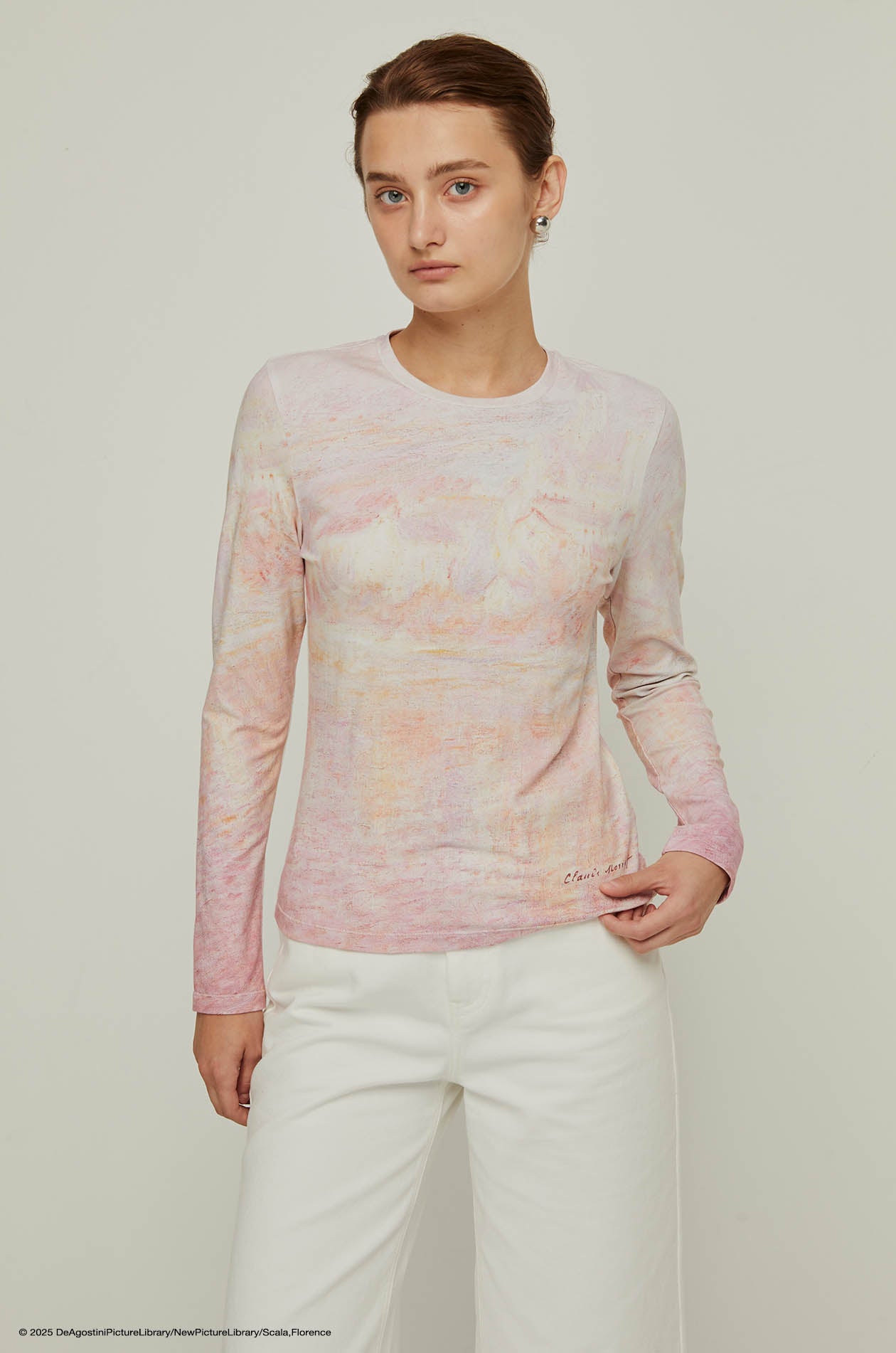 SUNLIT RIVER MONET-INSPIRED LONG SLEEVE TOP