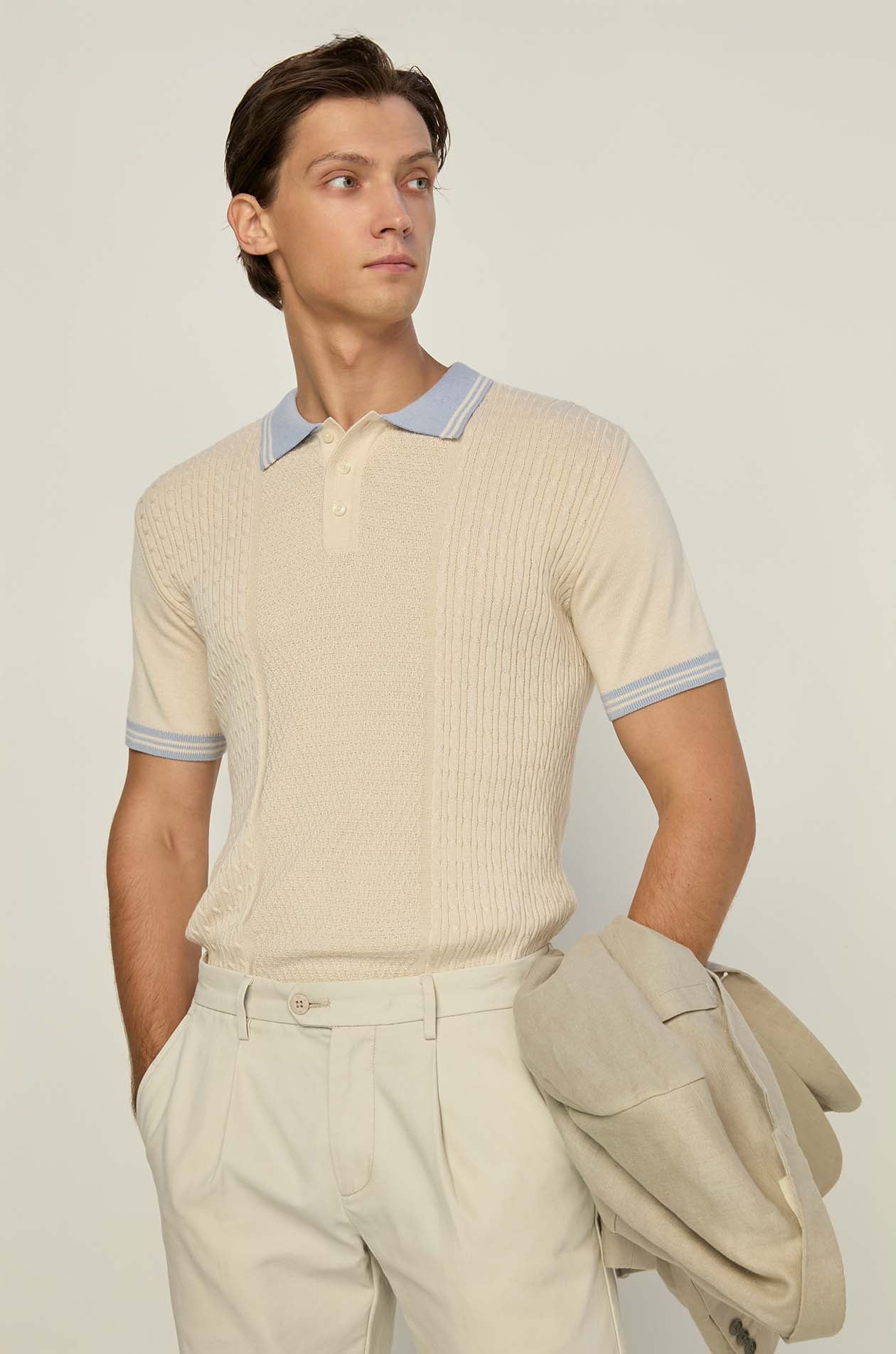CABLE KNITTED POLO SHIRT