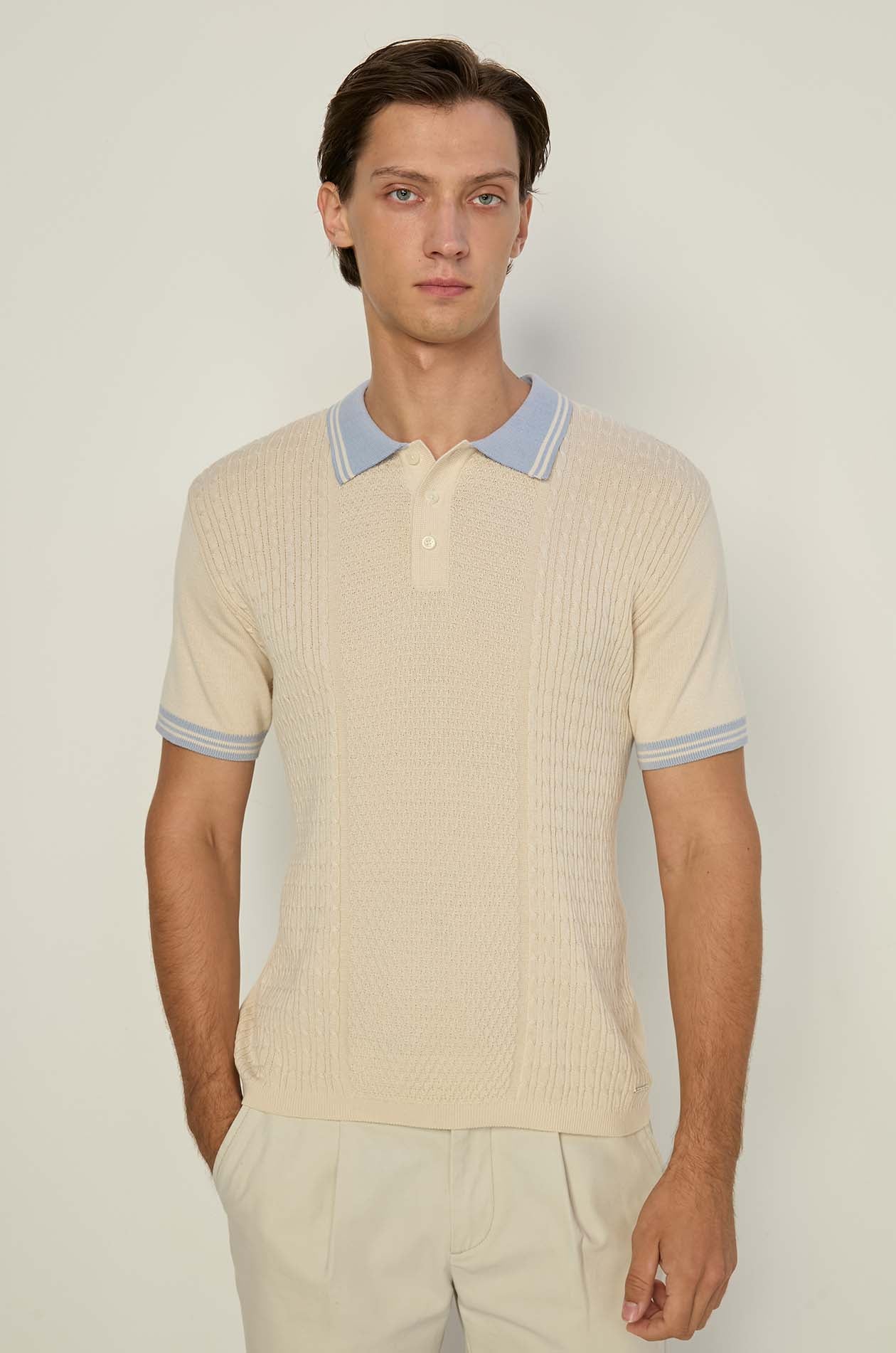CABLE KNITTED POLO SHIRT