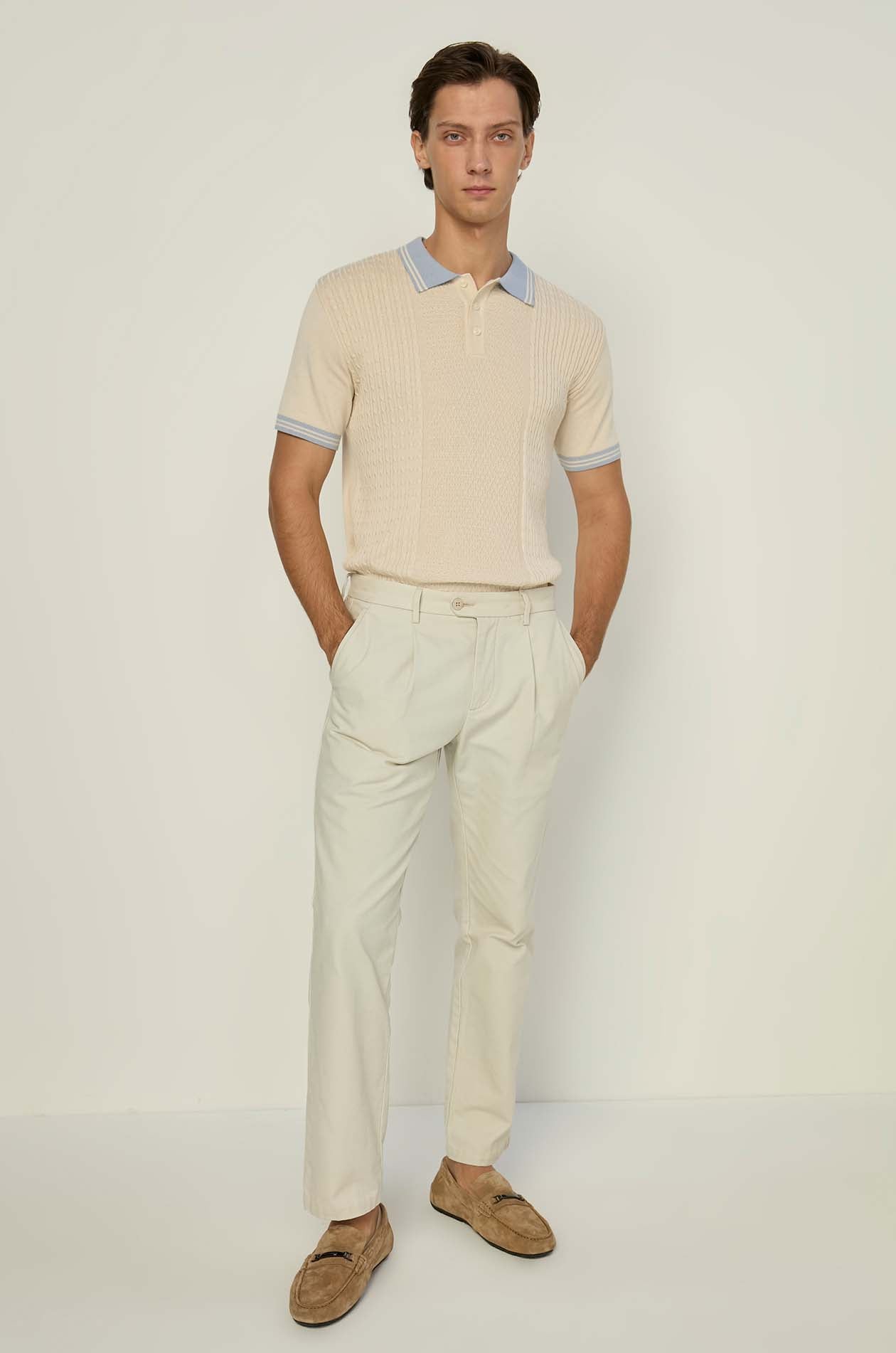 CABLE KNITTED POLO SHIRT
