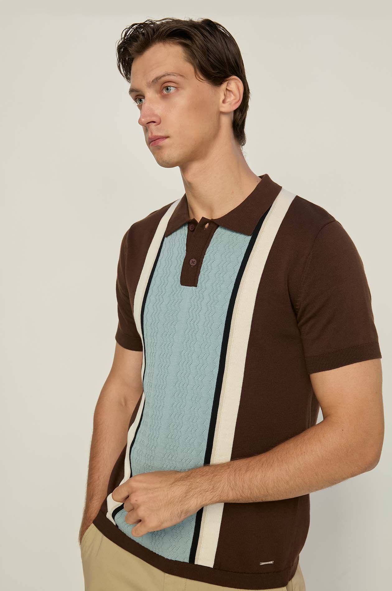 COLOR BLOCK TEXTURED KNIT POLO SHIRT