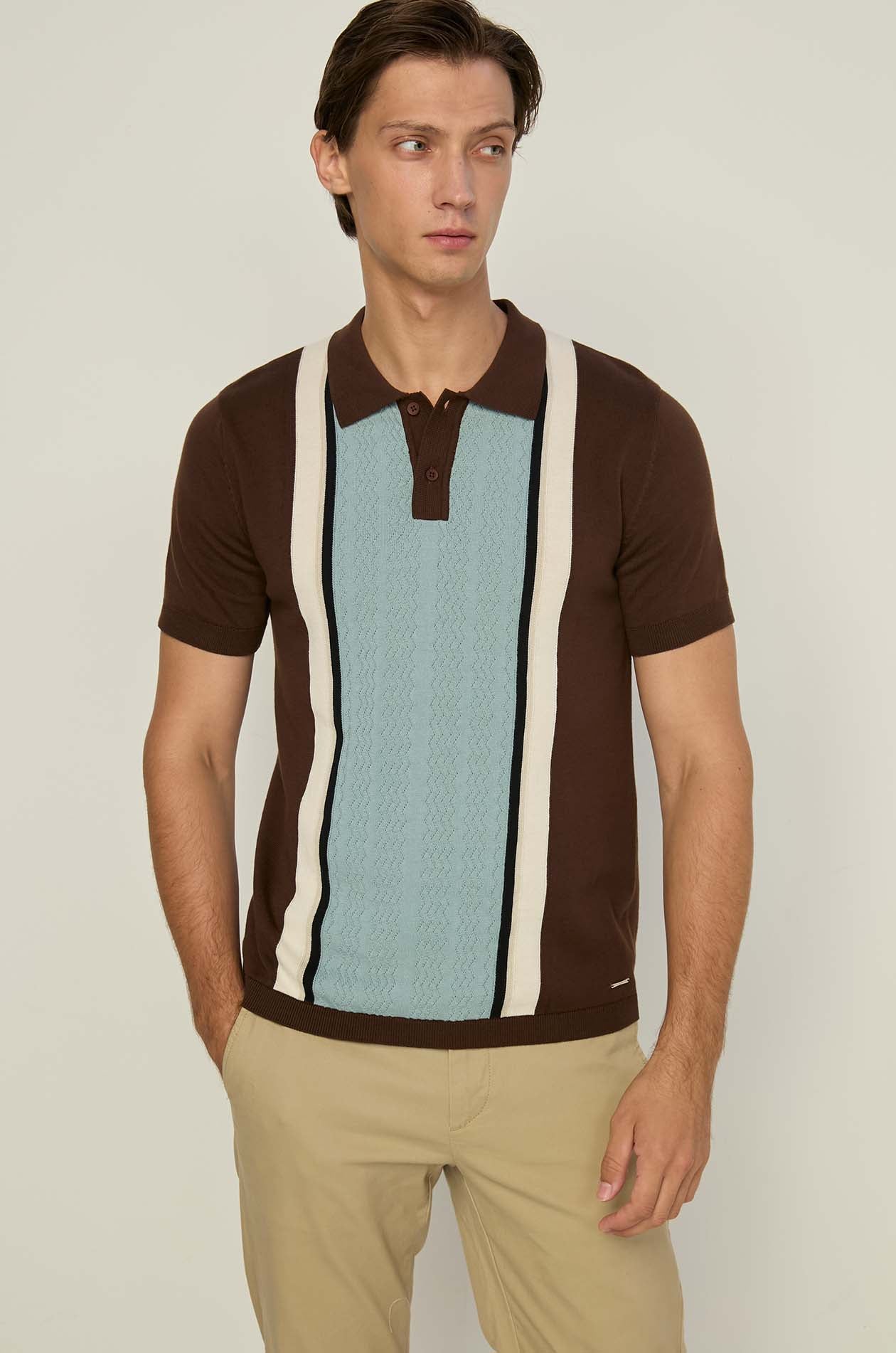 COLOR BLOCK TEXTURED KNIT POLO SHIRT