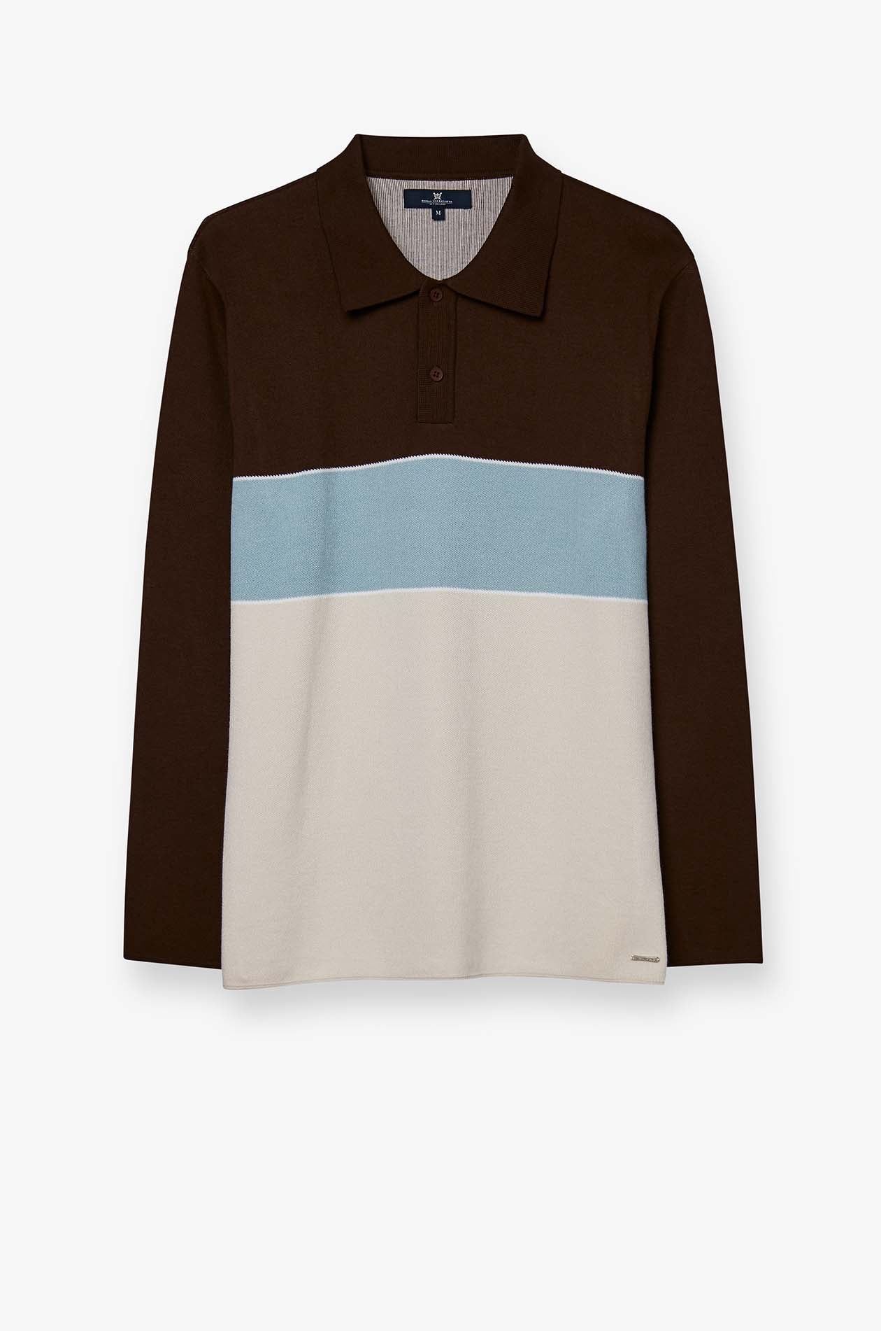 COLOR BLOCK LONG SLEEVE KNITTED POLO