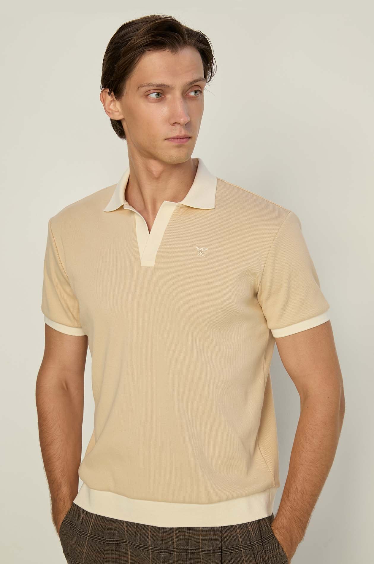 CONTRAST TRIM RIBBED POLO