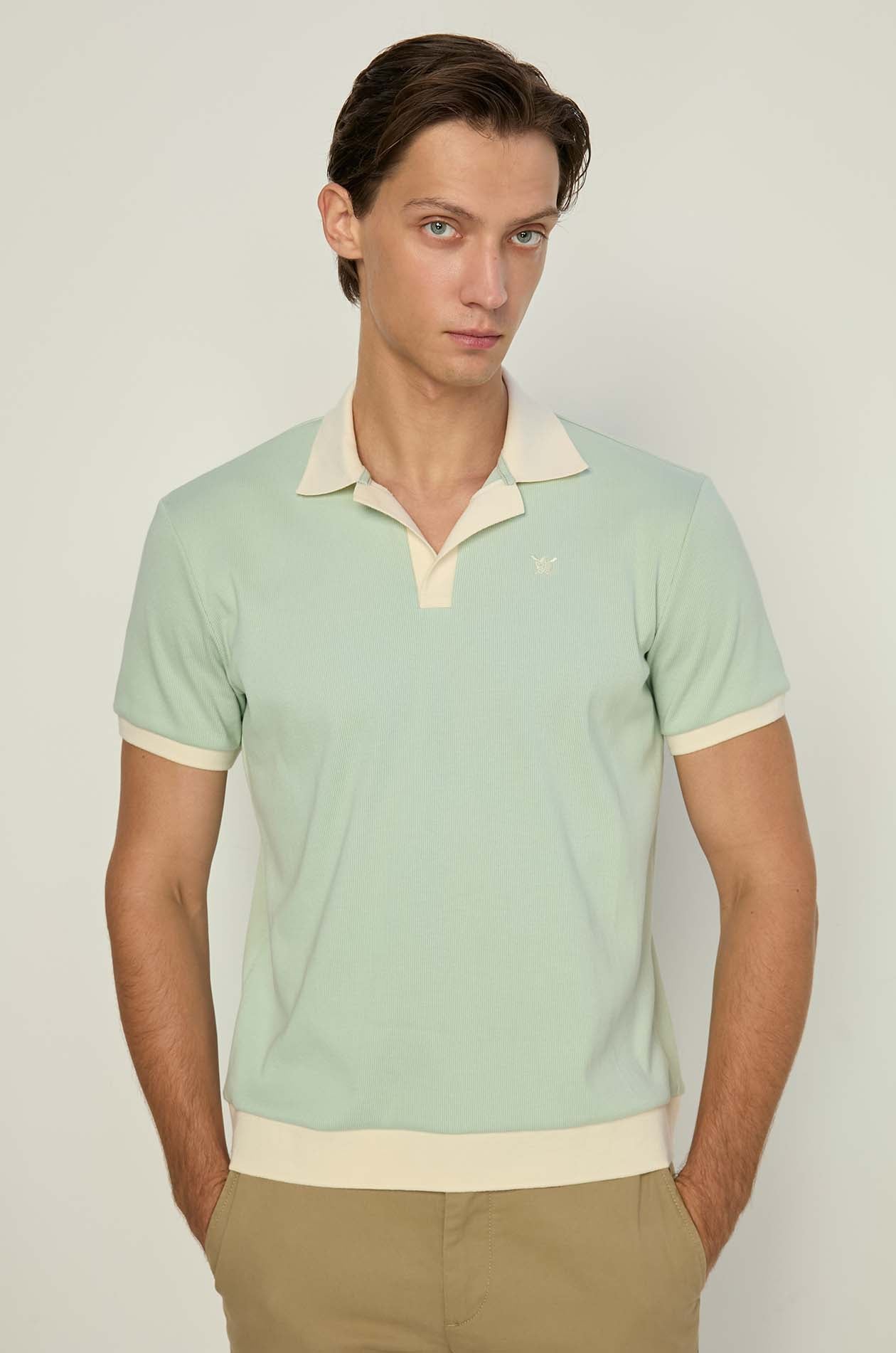 CONTRAST TRIM RIBBED POLO