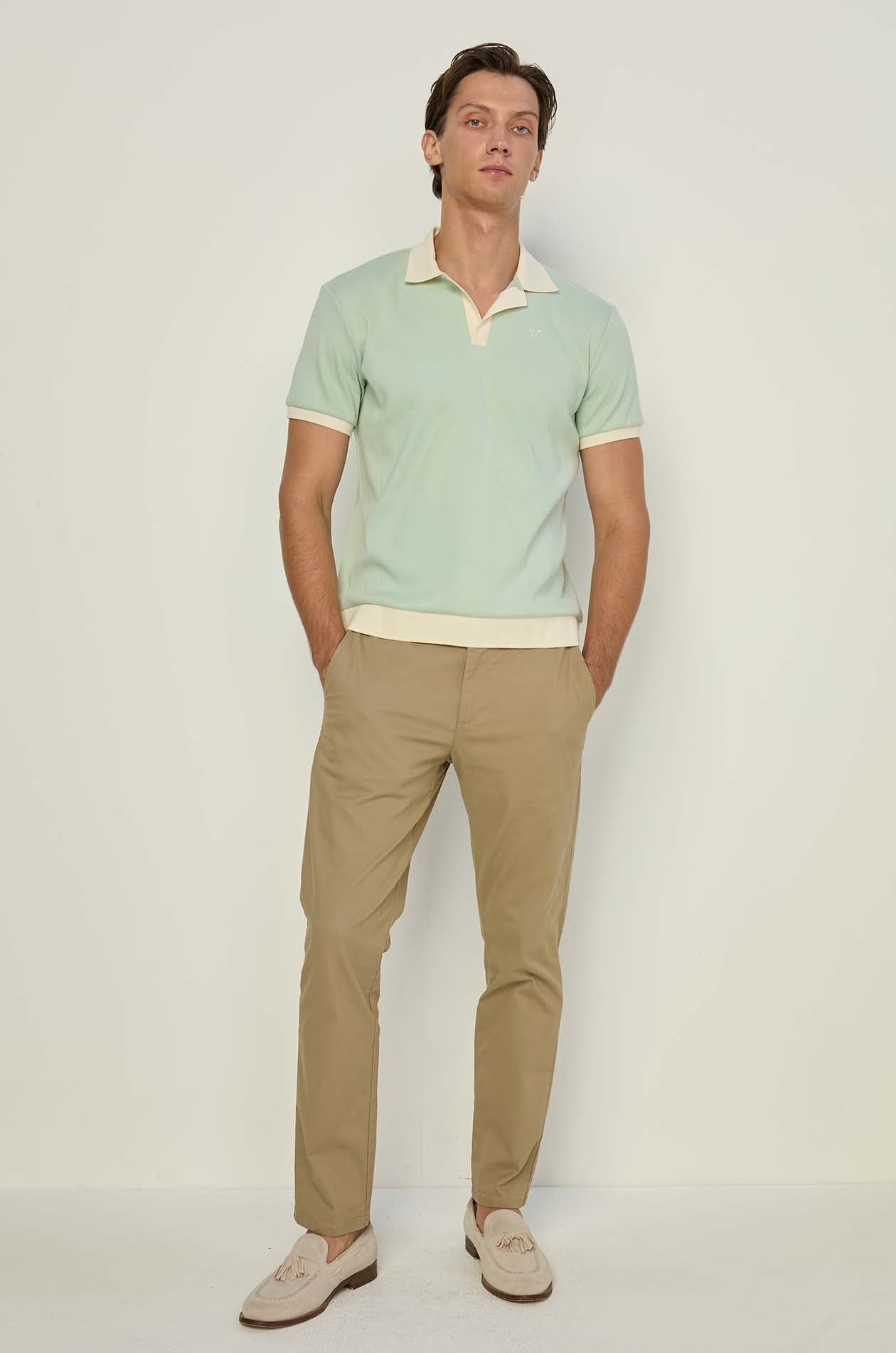 CONTRAST TRIM RIBBED POLO