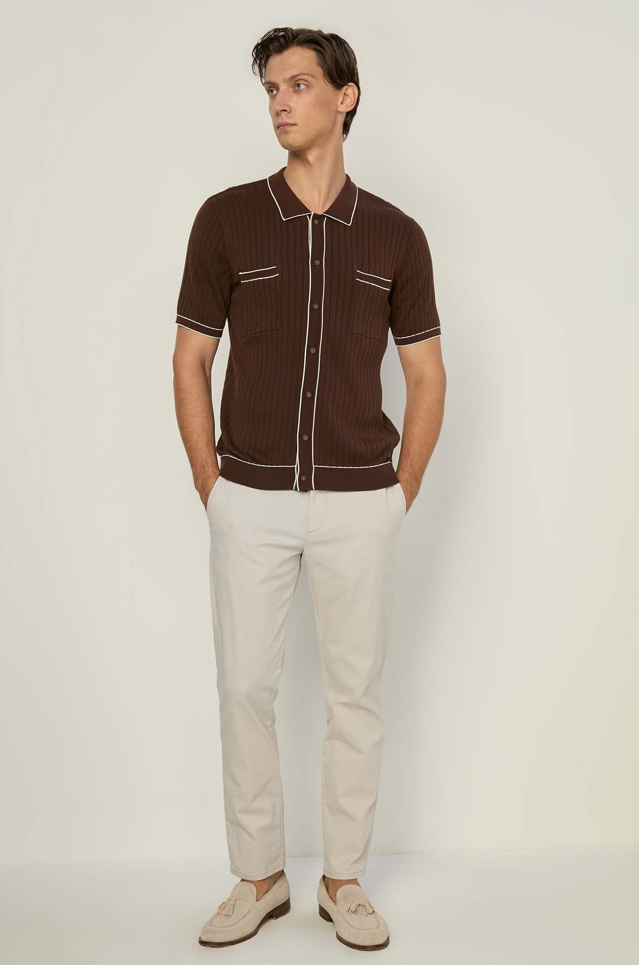 RIBBED POLO WITH CONTRAST PIPING