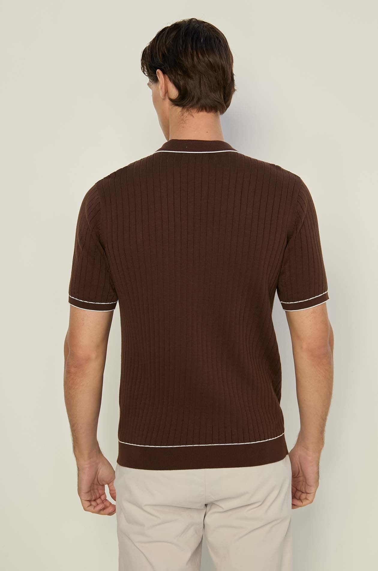 RIBBED POLO WITH CONTRAST PIPING