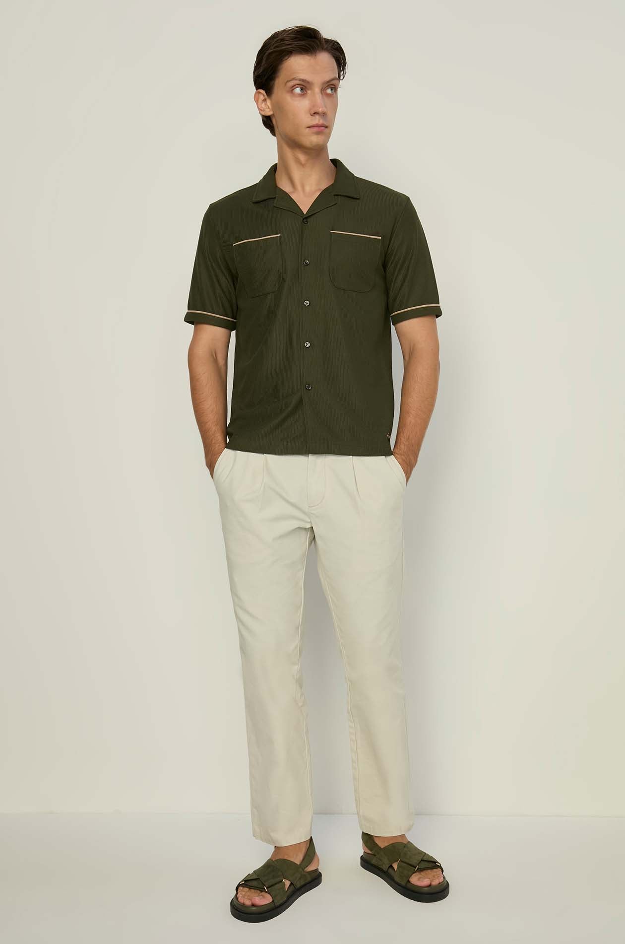 SHORT SLEEVE WAFFLE JACQUARD SHIRT