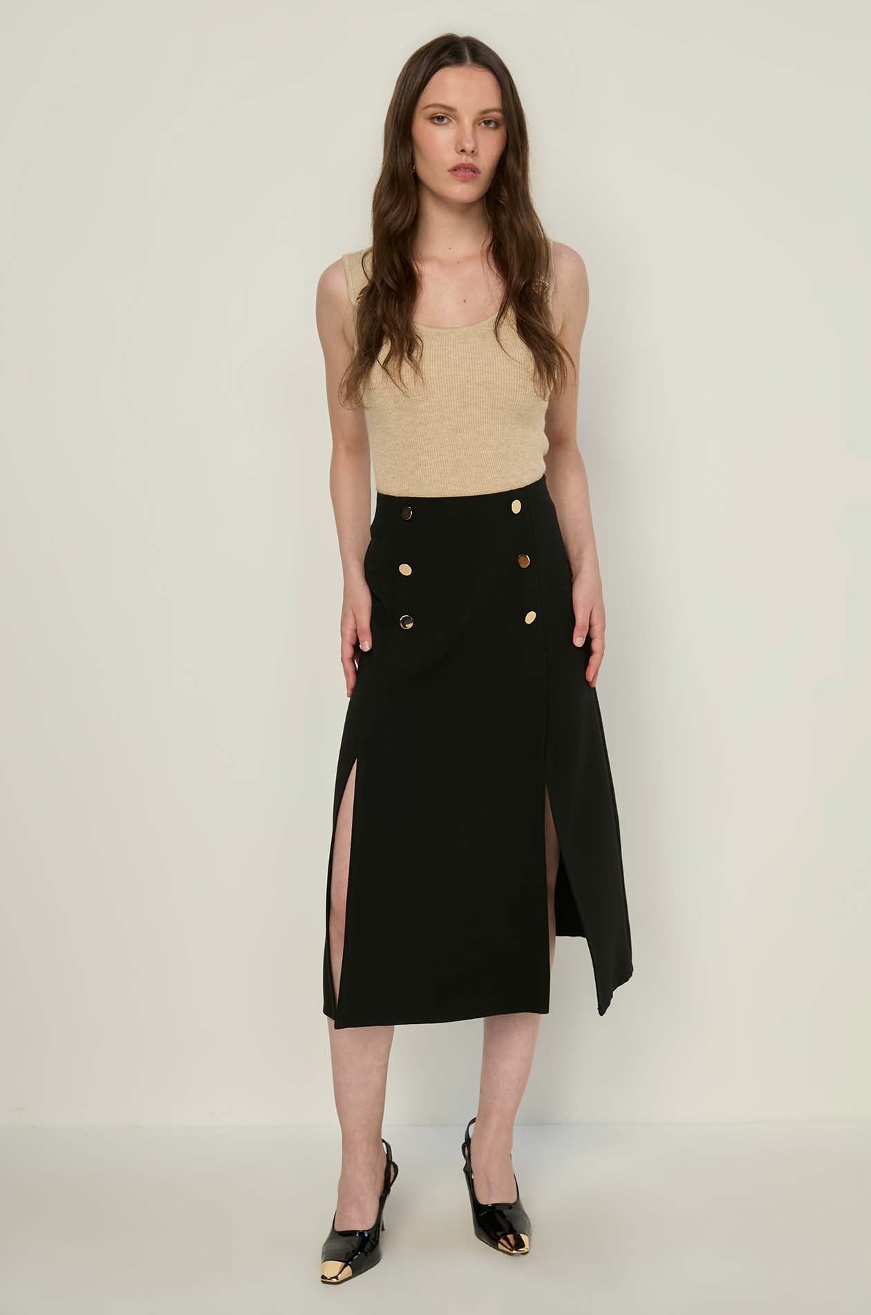 BUTTONED MIDI SKIRT