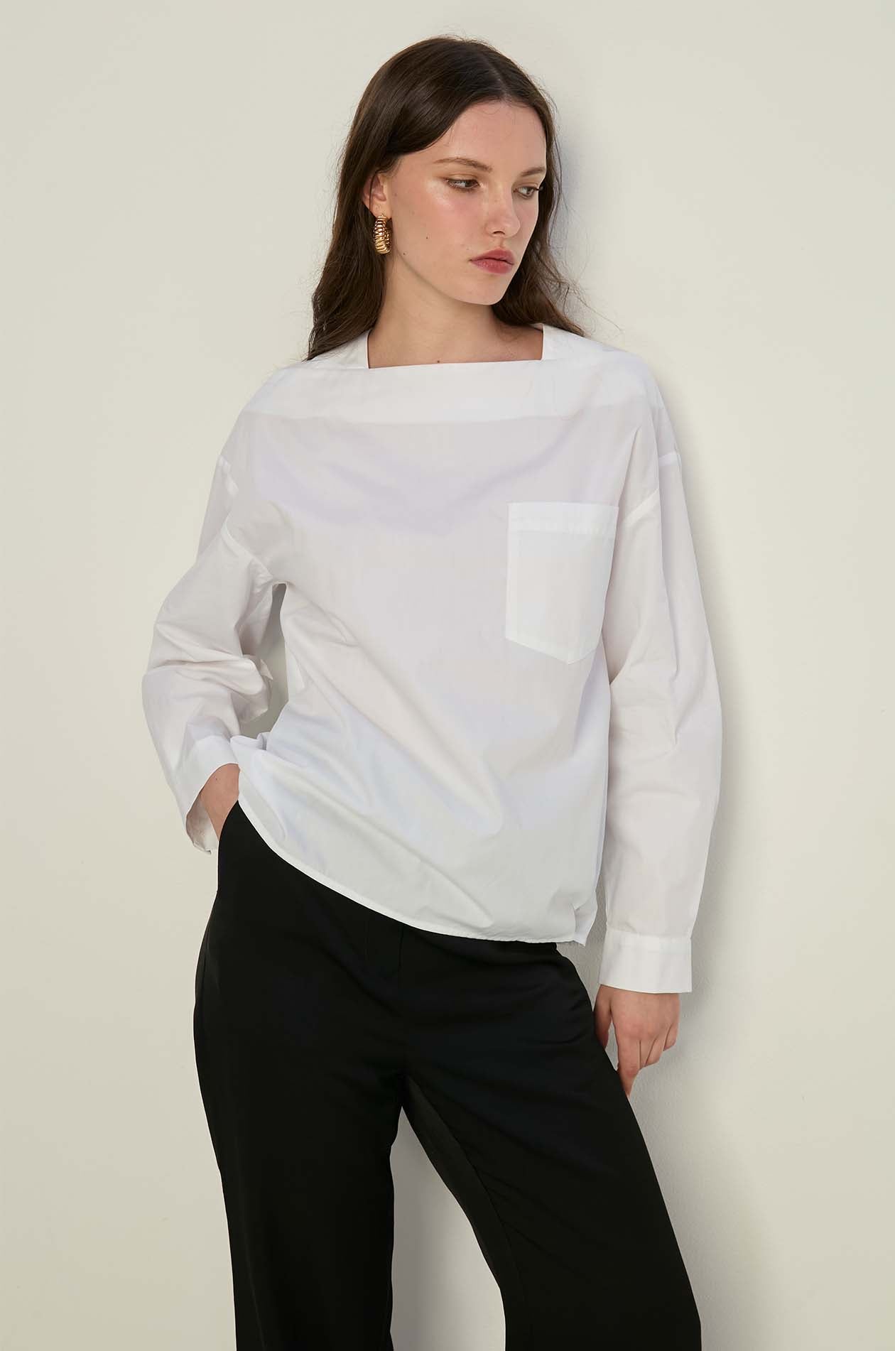 LONG SLEEVE POPLIN BLOUSE
