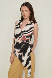 ABSTRACT PRINT DRAPED BLOUSE