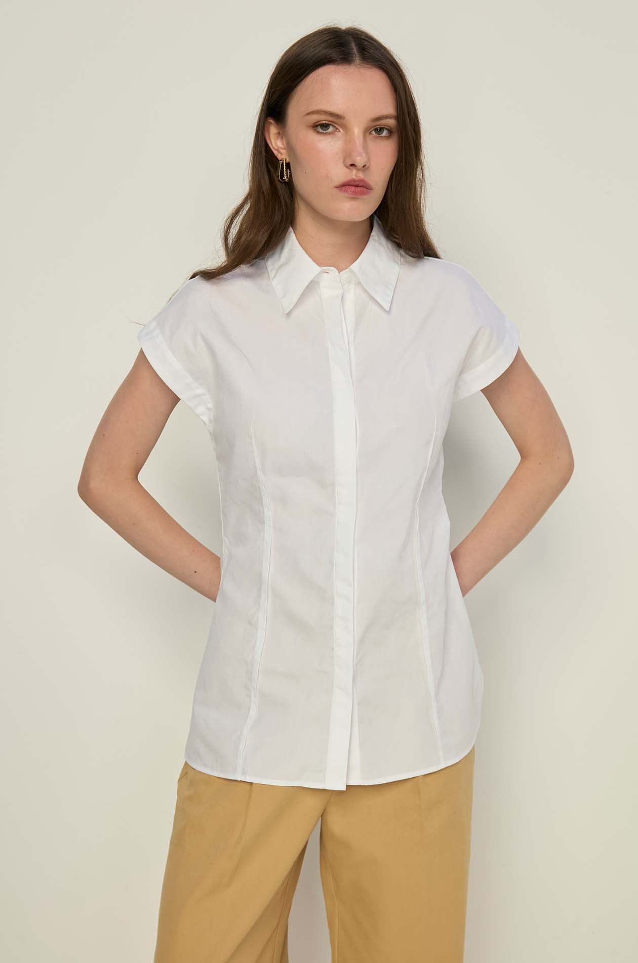 CAP SLEEVE POPLIN SHIRT