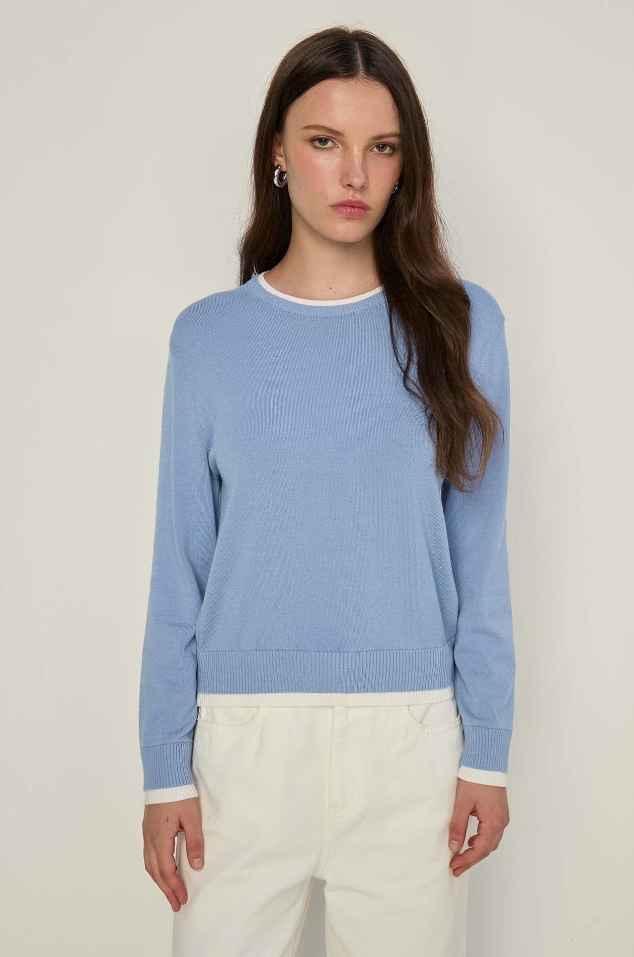 LONG SLEEVE CONTRAST TRIM TOP