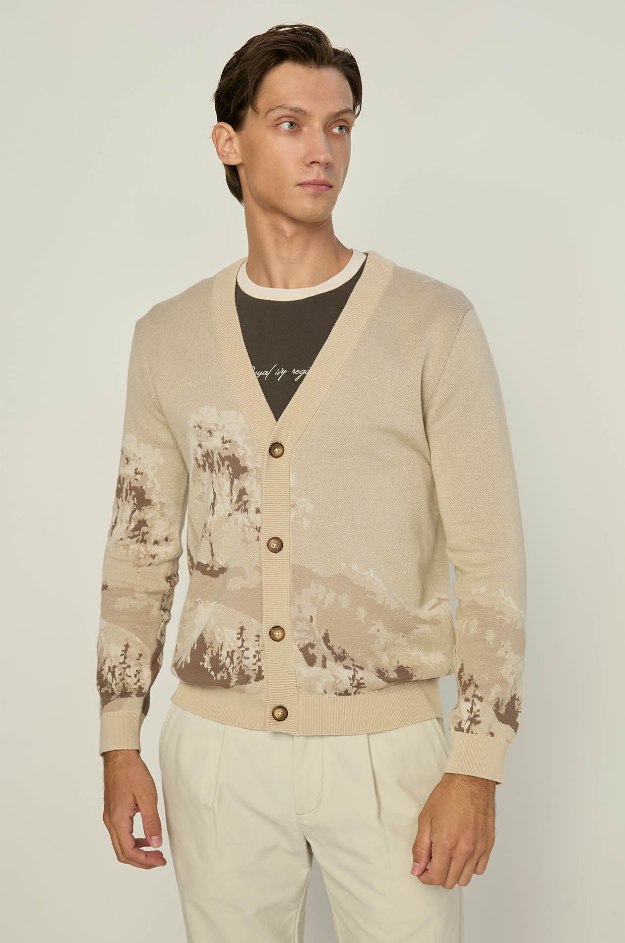 LANDSCAPE MOTIF KNITTED CARDIGAN