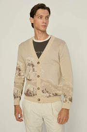 LANDSCAPE MOTIF KNITTED CARDIGAN