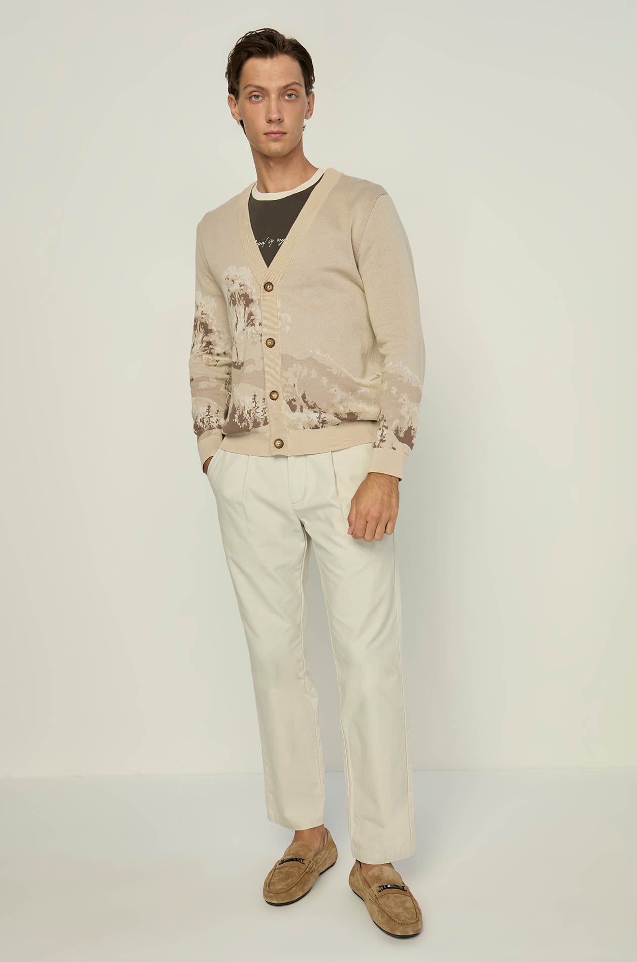 LANDSCAPE MOTIF KNITTED CARDIGAN
